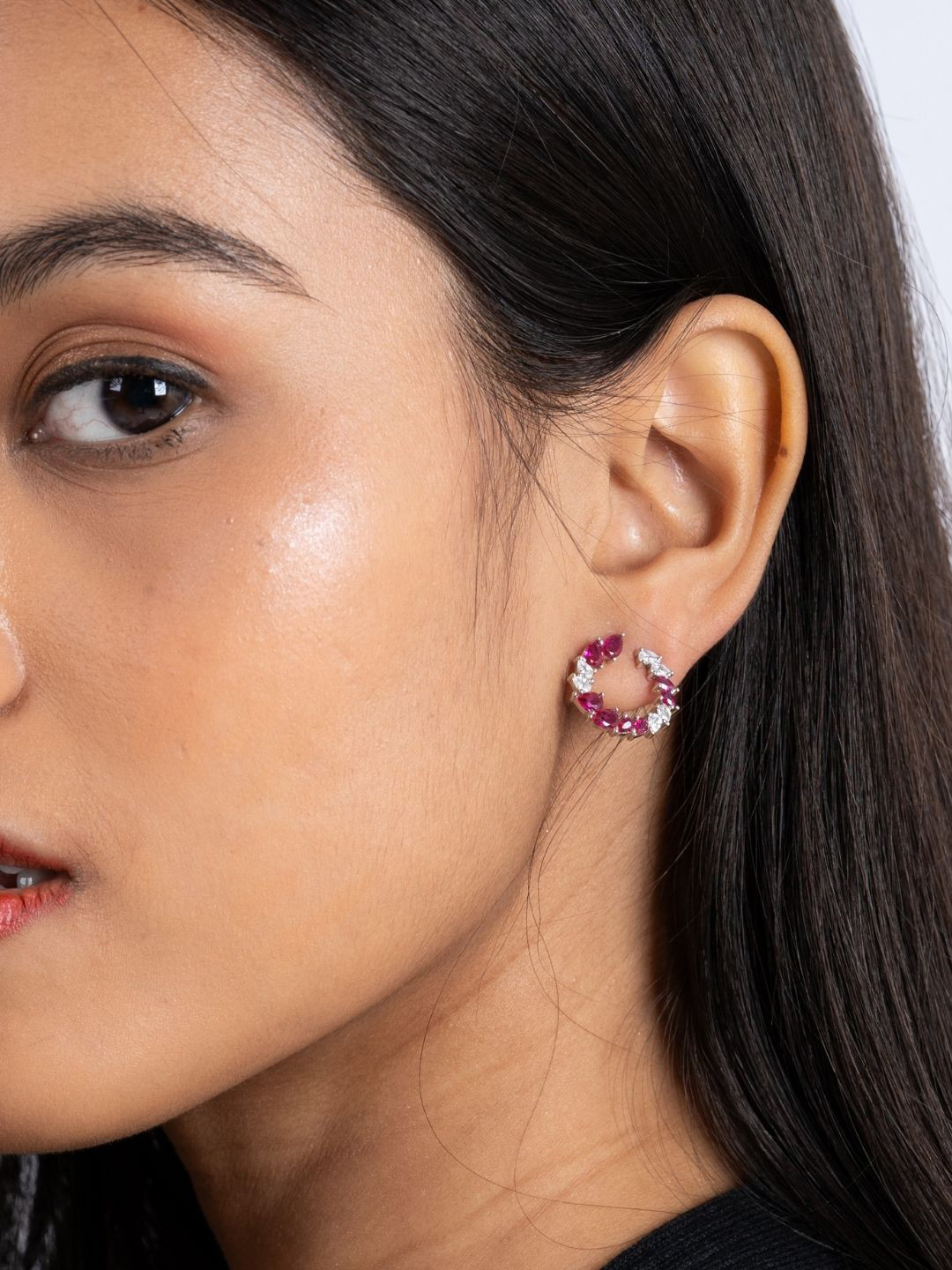 

GLYTERS Silver Zircon Studded Contemporary Studs