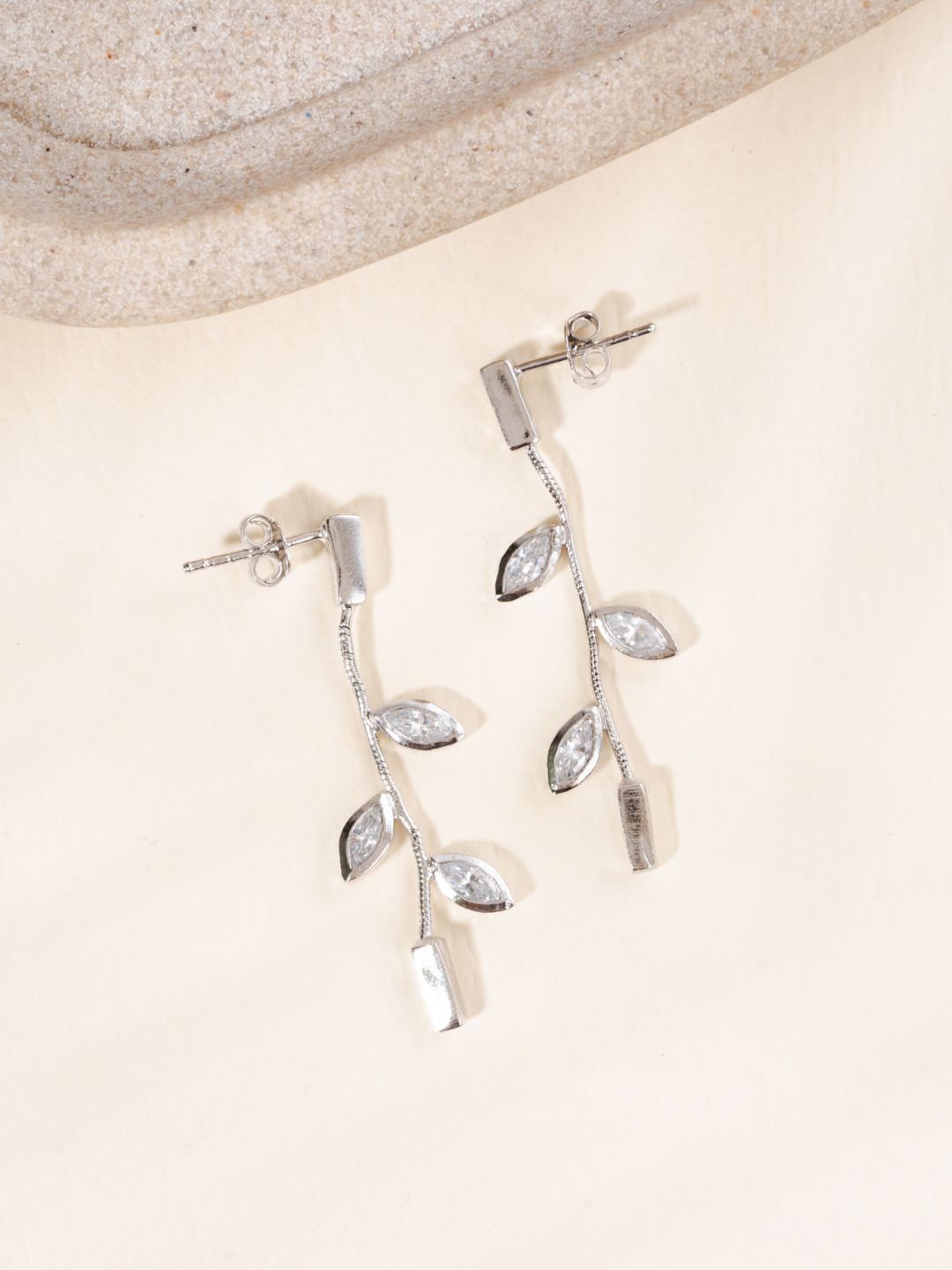 

GLYTERS Silver Artificial Stones Studded Contemporary Drop Earrings