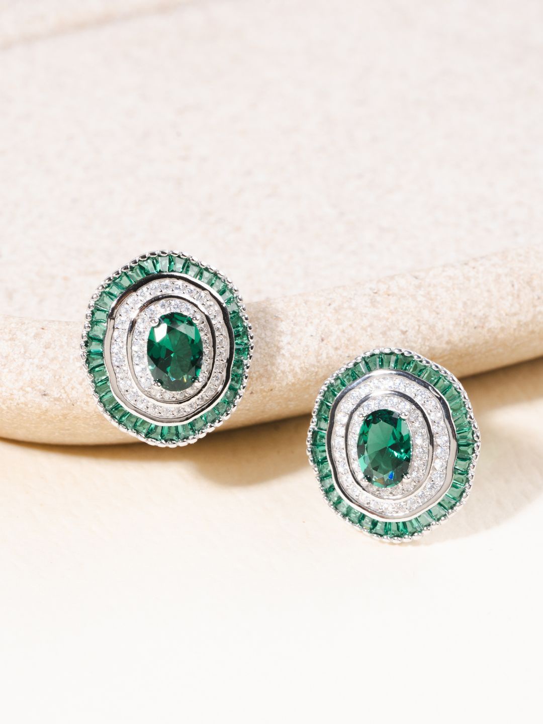 

GLYTERS Silver Artificial Stones Studded Oval Studs