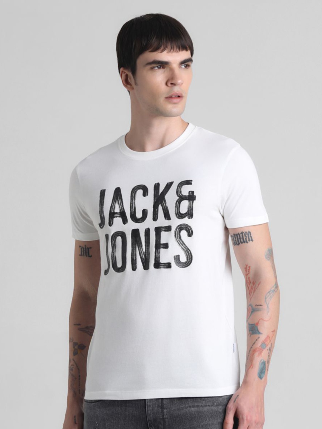 

Jack & Jones Men Typography Printed Round Neck Cotton T-shirt, White