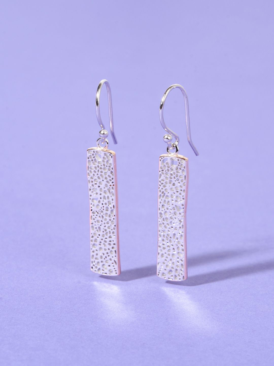 

GLYTERS 925 Sterling Silver Rose Gold-Plated Stone Texture Geometric Drop Earrings