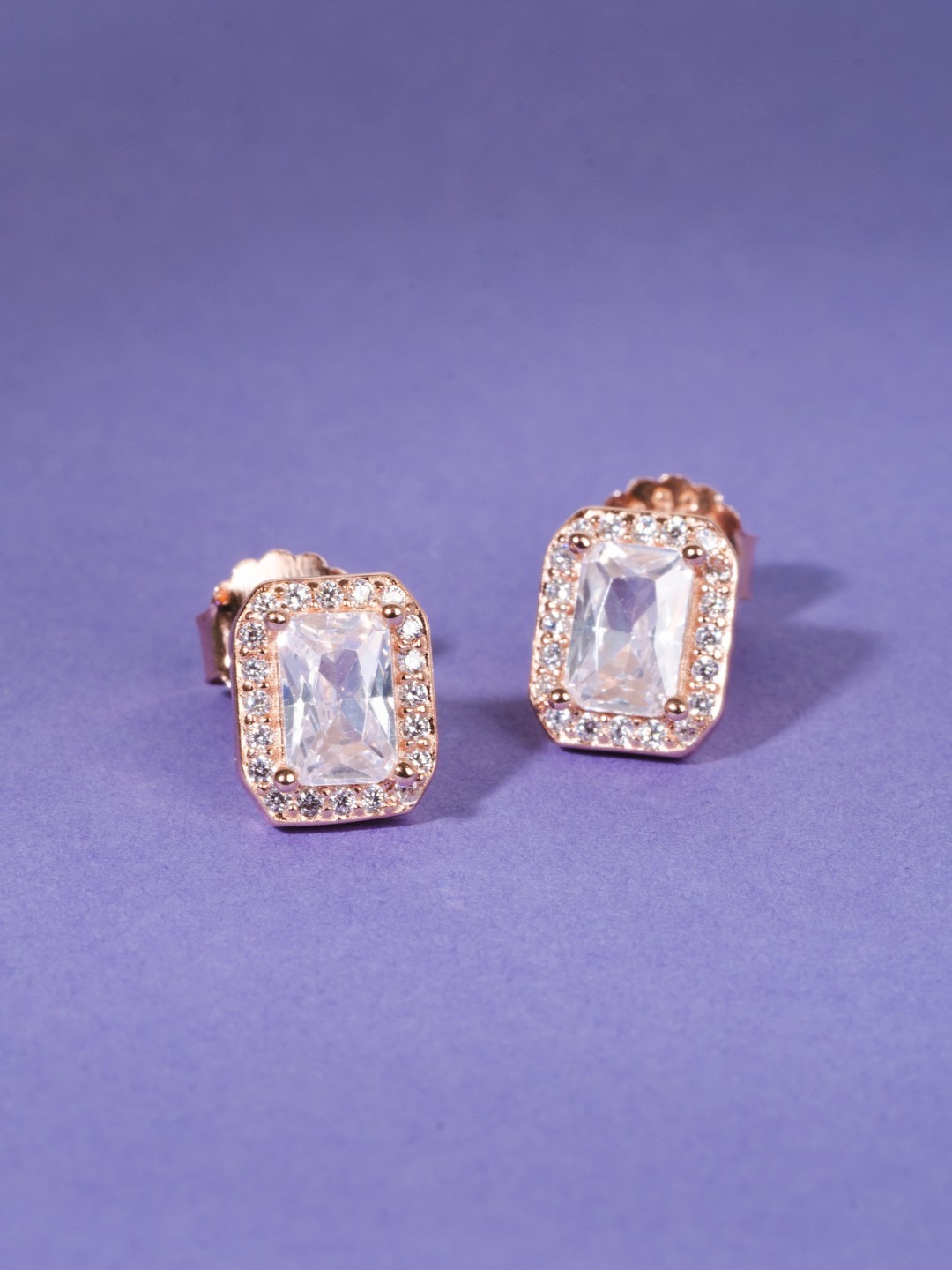 

GLYTERS Rose Gold Plated Silver Artificial Stones Studded Contemporary Studs