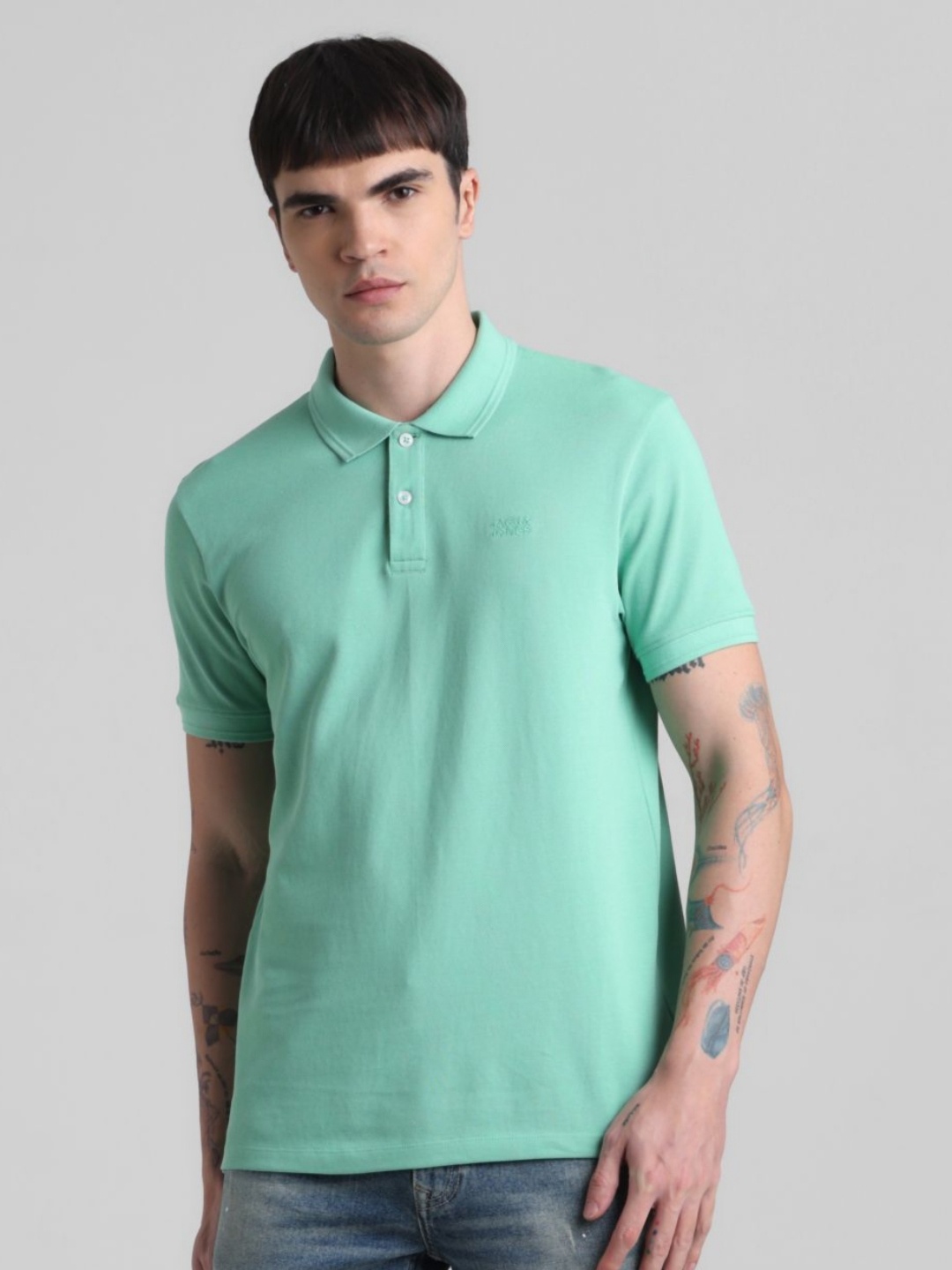 

Jack & Jones Men Solid Polo Collar Cotton T-shirt, Green