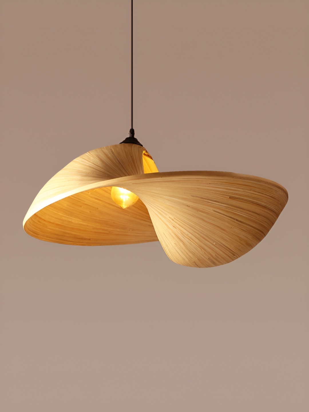 

HABERE INDIA Beige & Black Textured Bamboo Abstract Shaped Ceiling Lamp