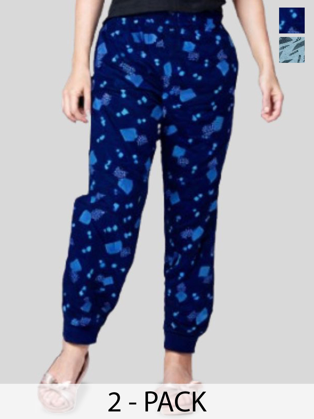 

Seyor Kids Pack Of 2 Printed Pure Cotton Mid-Rise Joggers, Blue