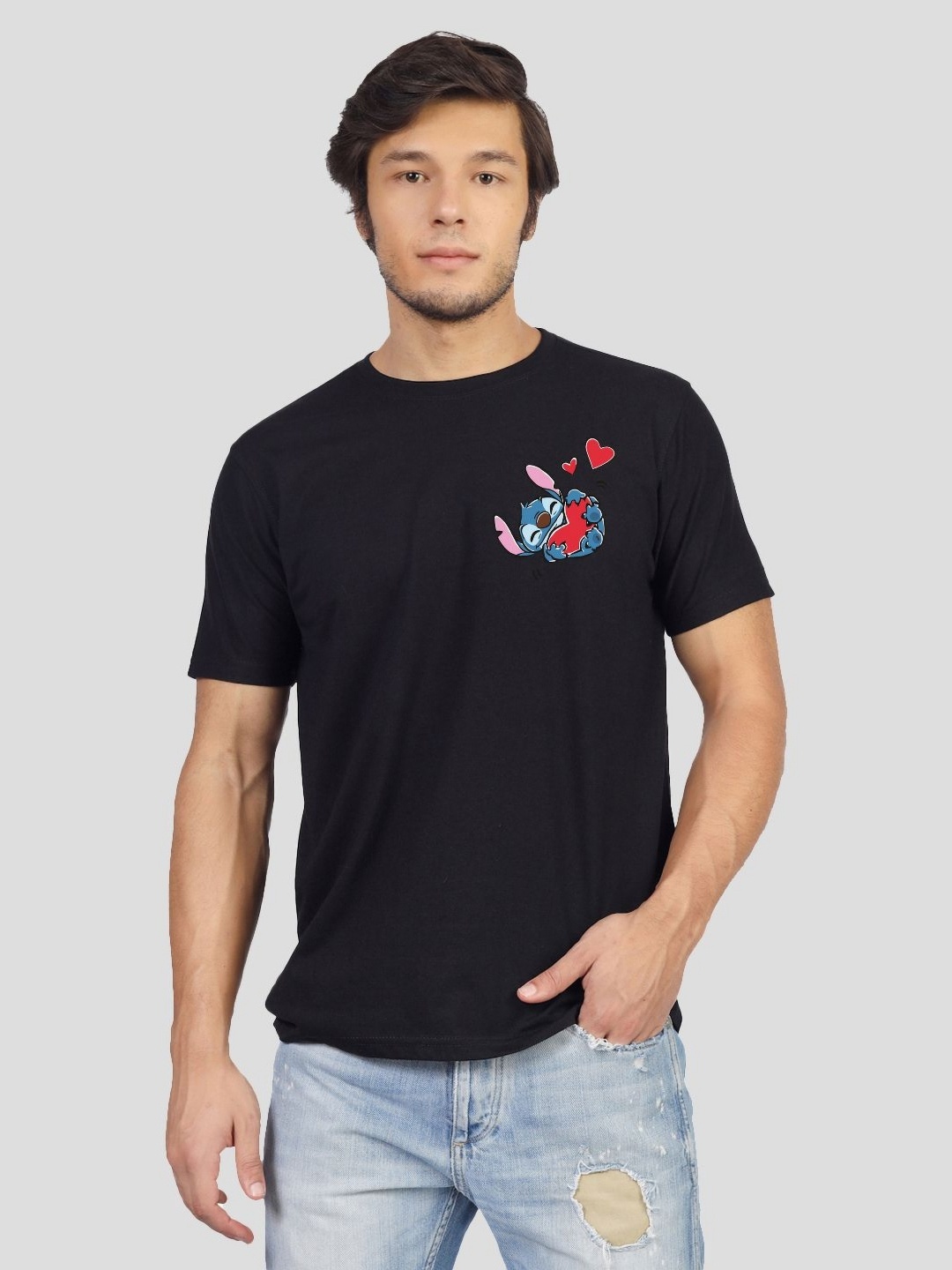 

Greylongg Men Graphic Printed Round Neck Cotton T-shirt, Black