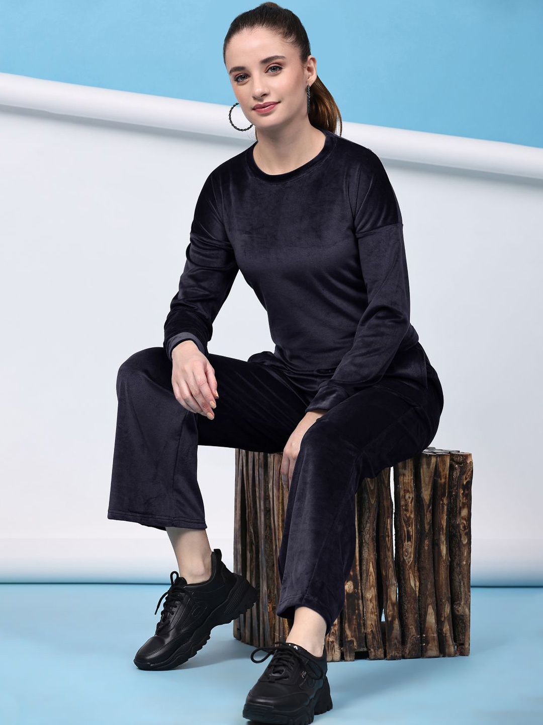 

DressBerry Navy Blue Round Neck Top With Trouser