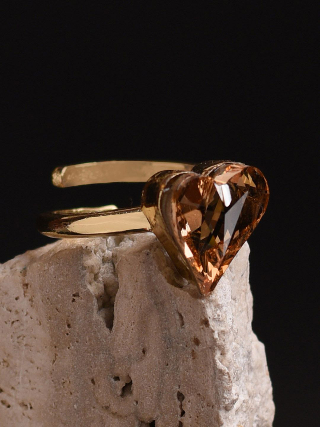 

XPNSV Gold-Plated Crystal Stone Studded Heart-Cut Anti-Tarnish Adjustable Finger Ring