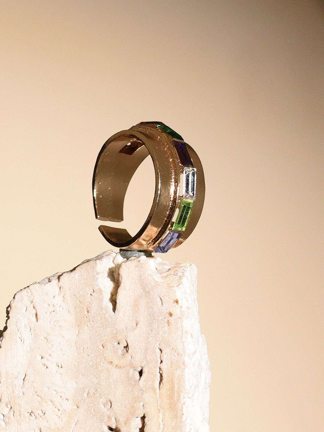 

XPNSV Gold-Plated Gemstone-Studded Anti-Tarnish Adjustable Finger Ring