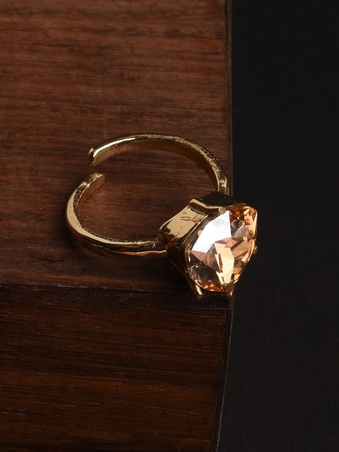 

XPNSV Gold-Plated Trillion-Cut Crystal Stone Studded Anti-Tarnish Adjustable Finger Ring