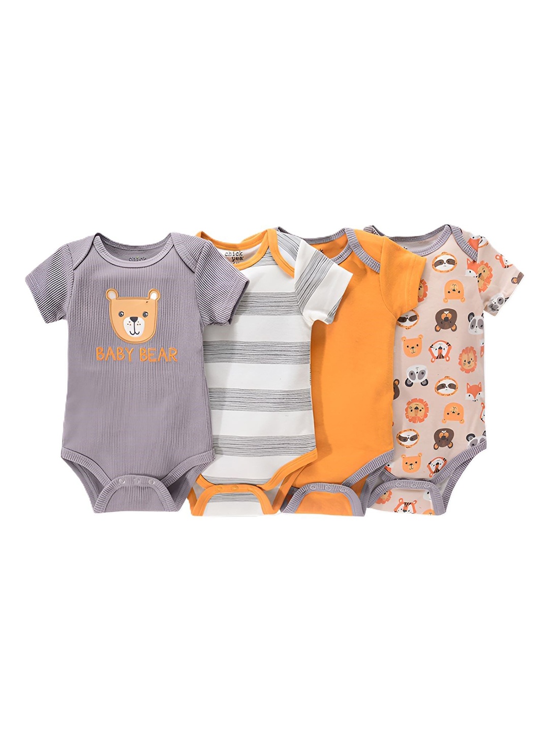 

SYGA Infants Pack Of 4 Printed Cotton Bodysuits, Grey
