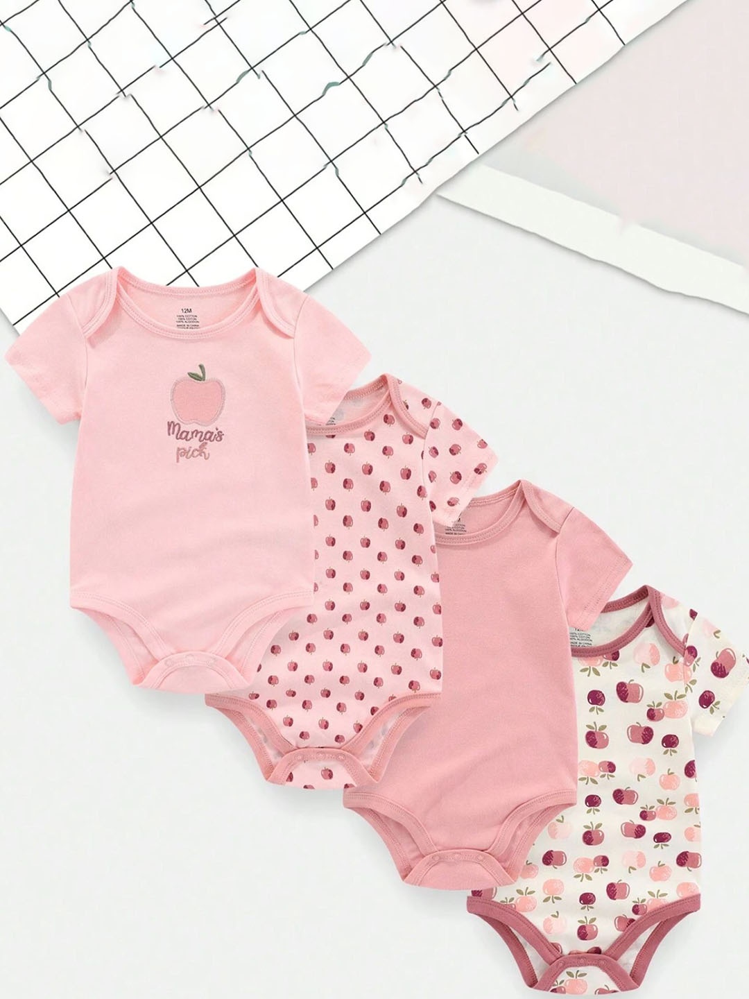 

SYGA Infants Pack Of 4 Printed Cotton Bodysuits, Pink