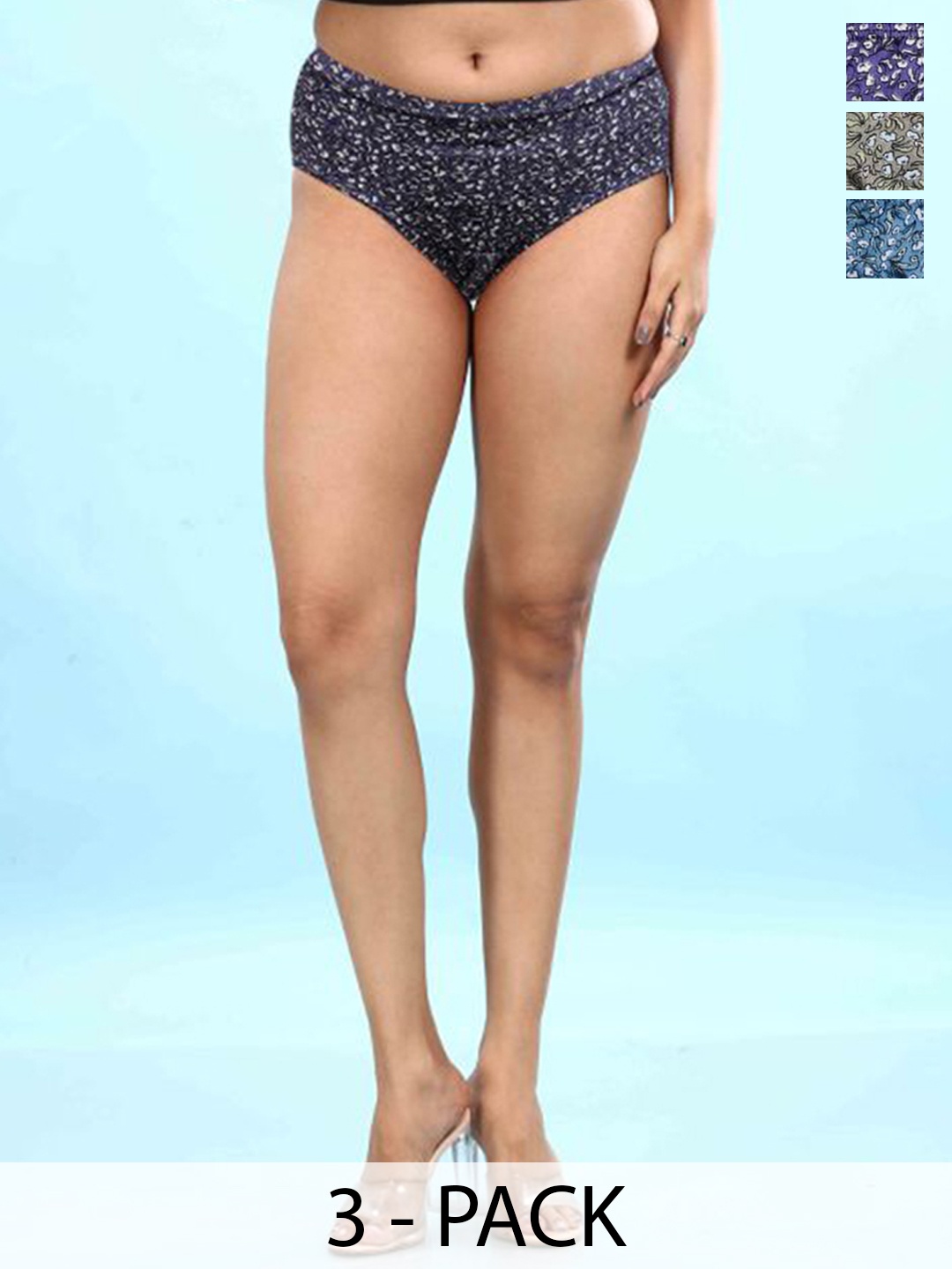 

BOLD & BAE Pack Of 3 Printed Hipster Briefs BBTLPP002117854844, Blue
