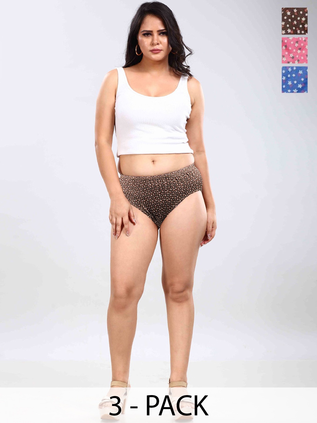 

BOLD & BAE Pack Of 3 Printed Cotton Mi-Rise Hipster Briefs BBTLPP002117854829, Brown