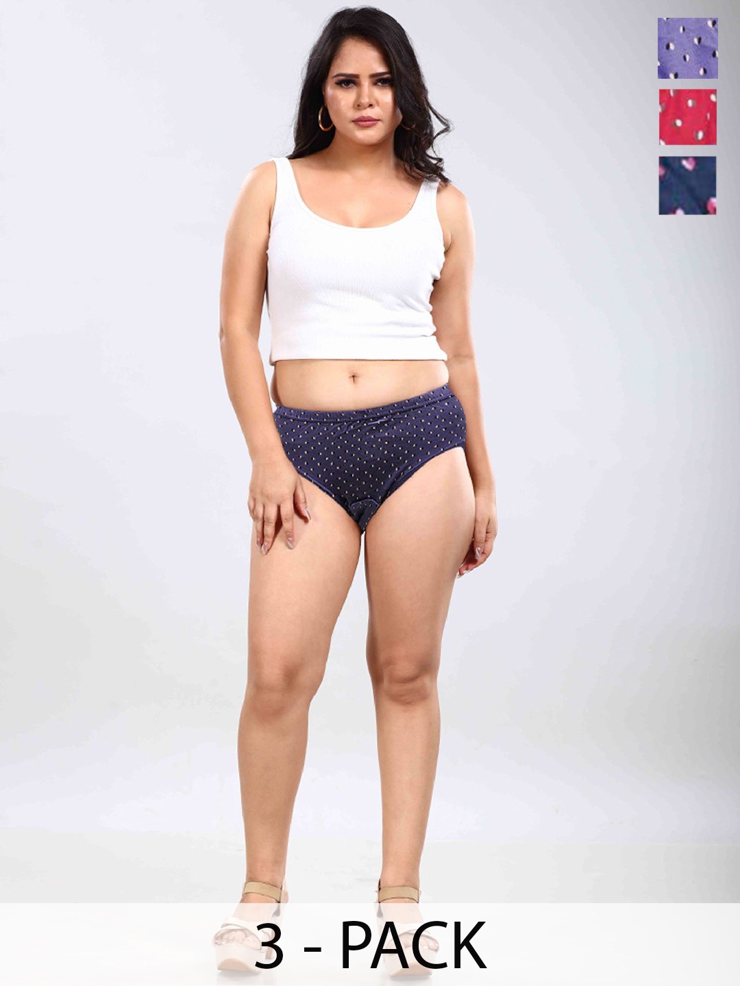 

BOLD & BAE Pack Of 3 Printed Mid-Rise Hipster Briefs BBTLPP002117854847, Blue