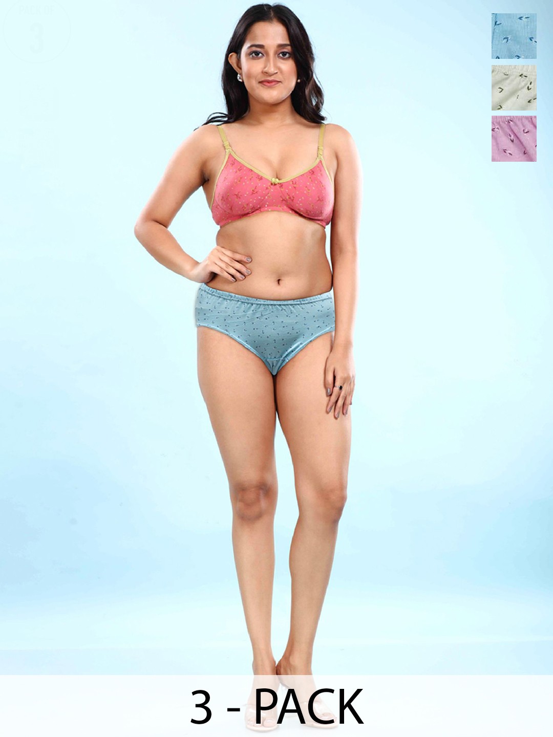 

BOLD & BAE Pack Of 3 Printed Cotton Mid-Rise Hipster Briefs BOLD & BAE, Pink
