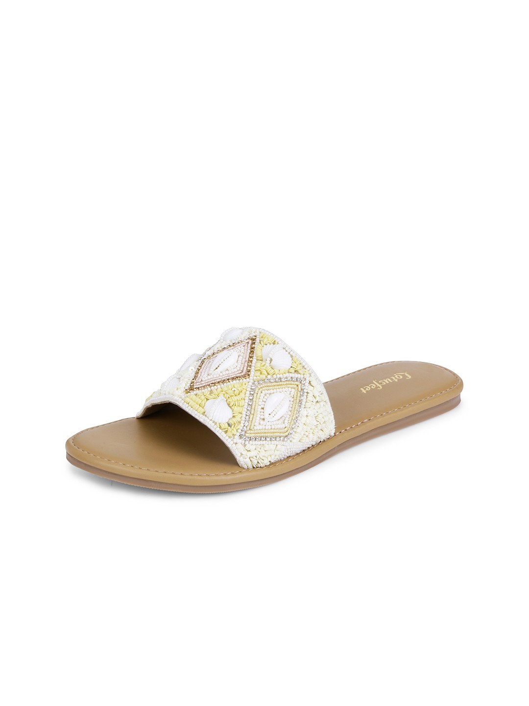

Lotusfeet Embroidered Open Toe Flats, Cream