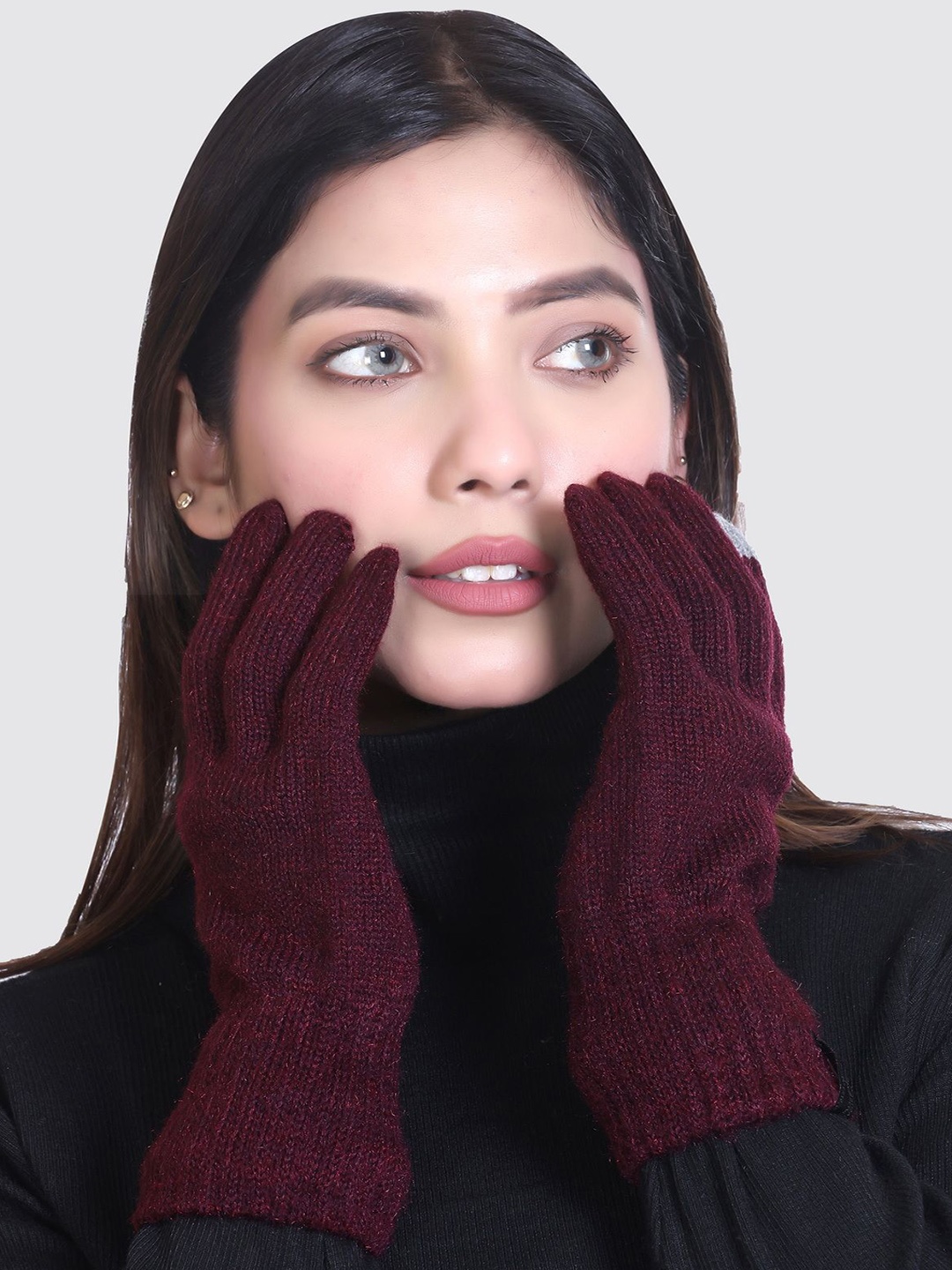 

513 Women Acrylic Winter Gloves, Maroon