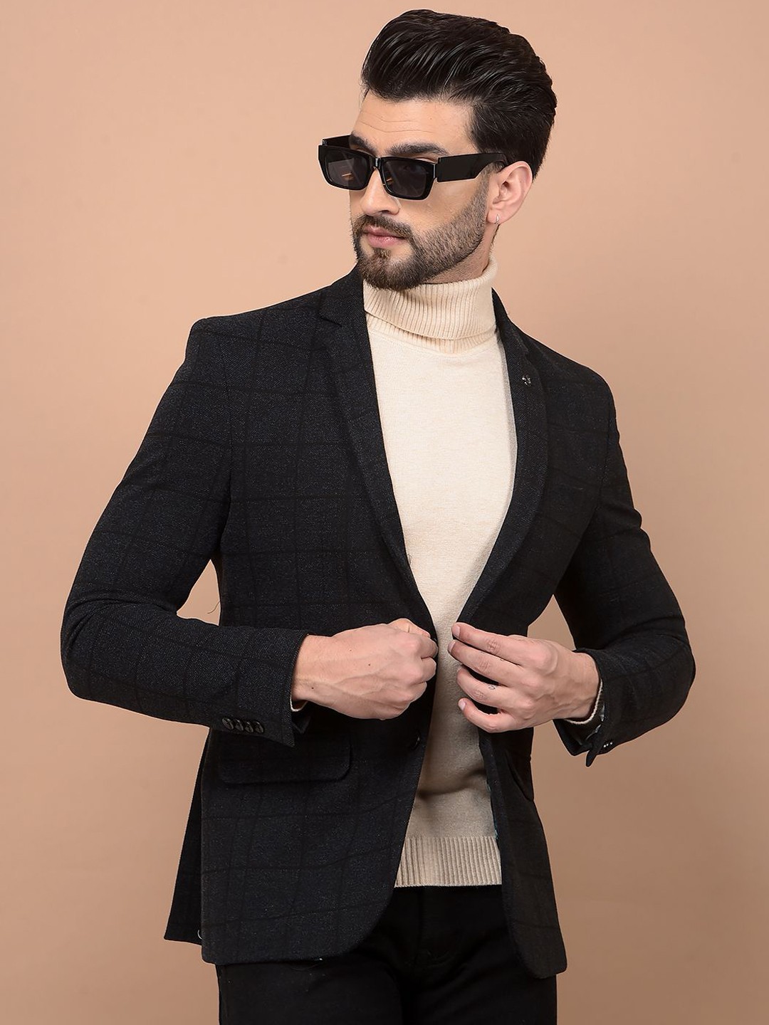

Crimsoune Club Checked Single-Breasted Regular Fit Blazer, Black
