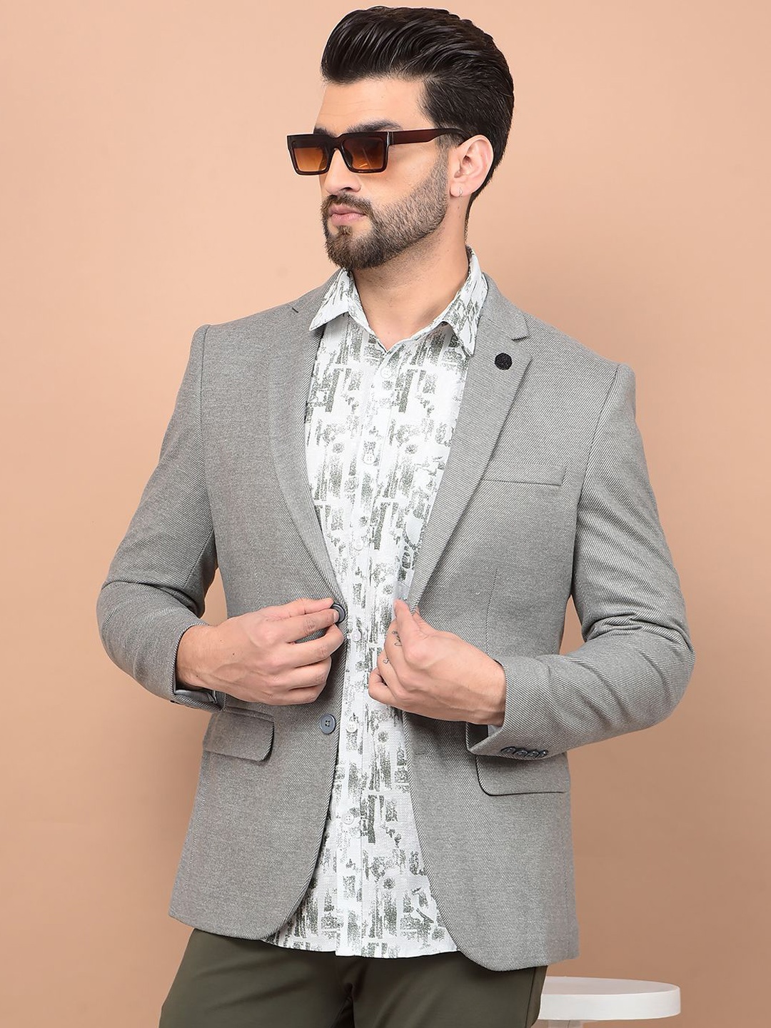 

Crimsoune Club Notched Lapel Single Breasted Regular Fit Blazer, Grey