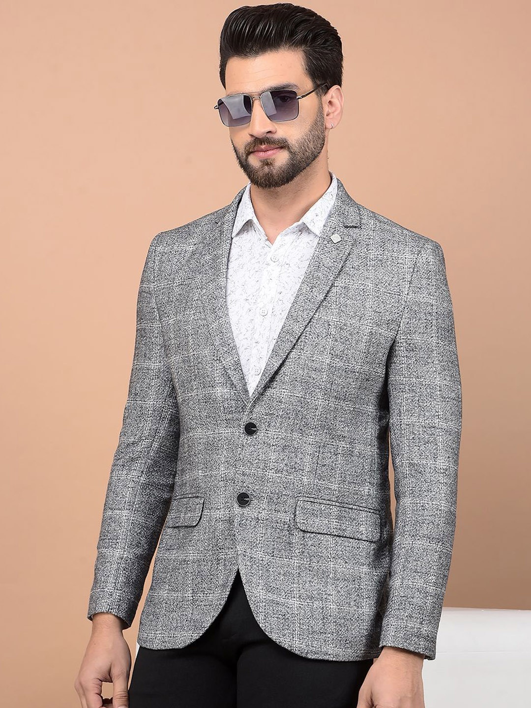 

Crimsoune Club Checked Notched Lapel Single Breasted Regular Fit Blazer, Grey