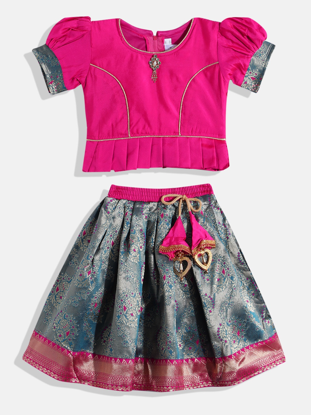 

Aarika Girls Stone Studded Ready to Wear Lehenga & Blouse Net, Pink