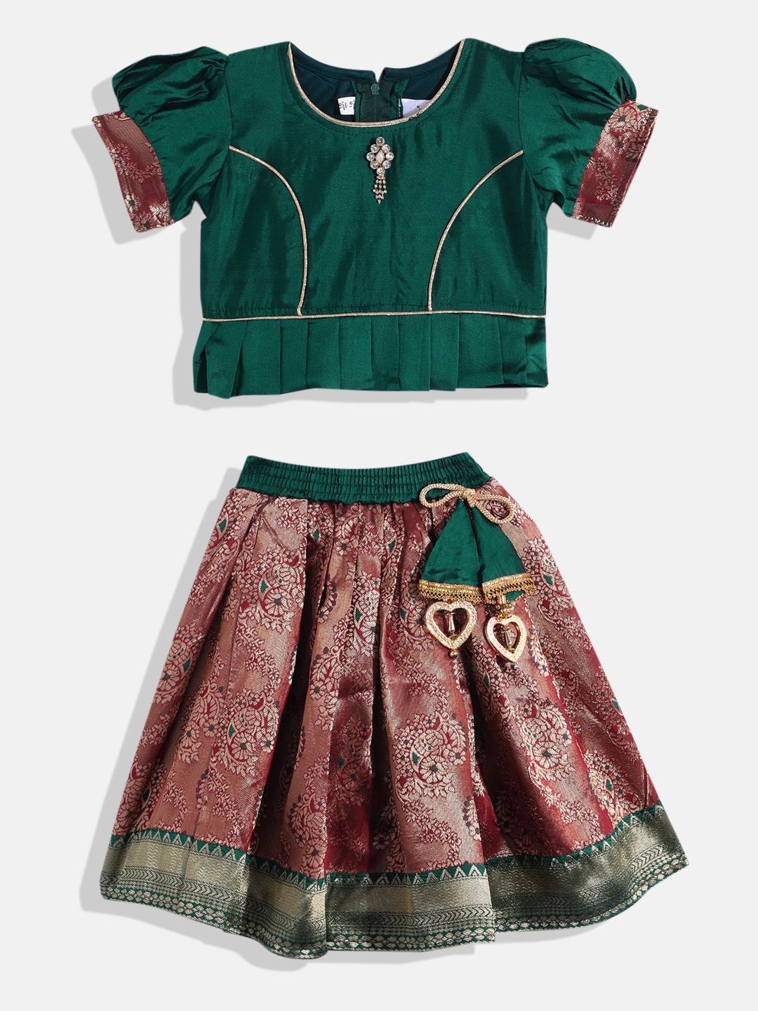 

Aarika Girls Stone Studded Ready to Wear Lehenga & Blouse Net, Green