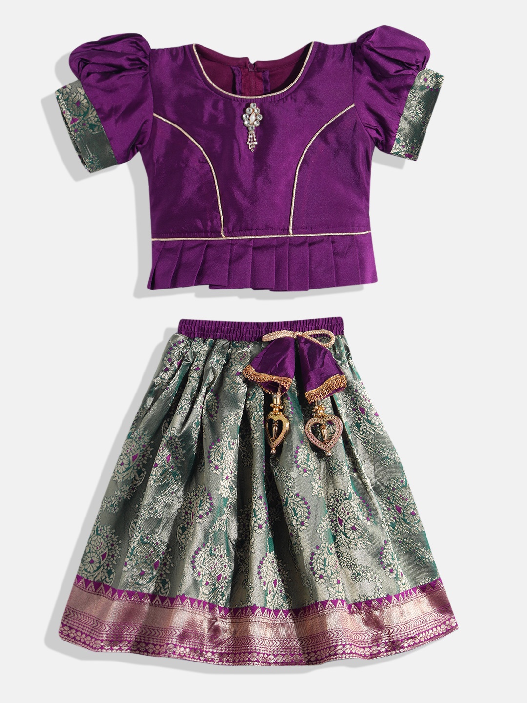 

Aarika Girls Stone Studded Ready to Wear Lehenga & Blouse Net, Purple