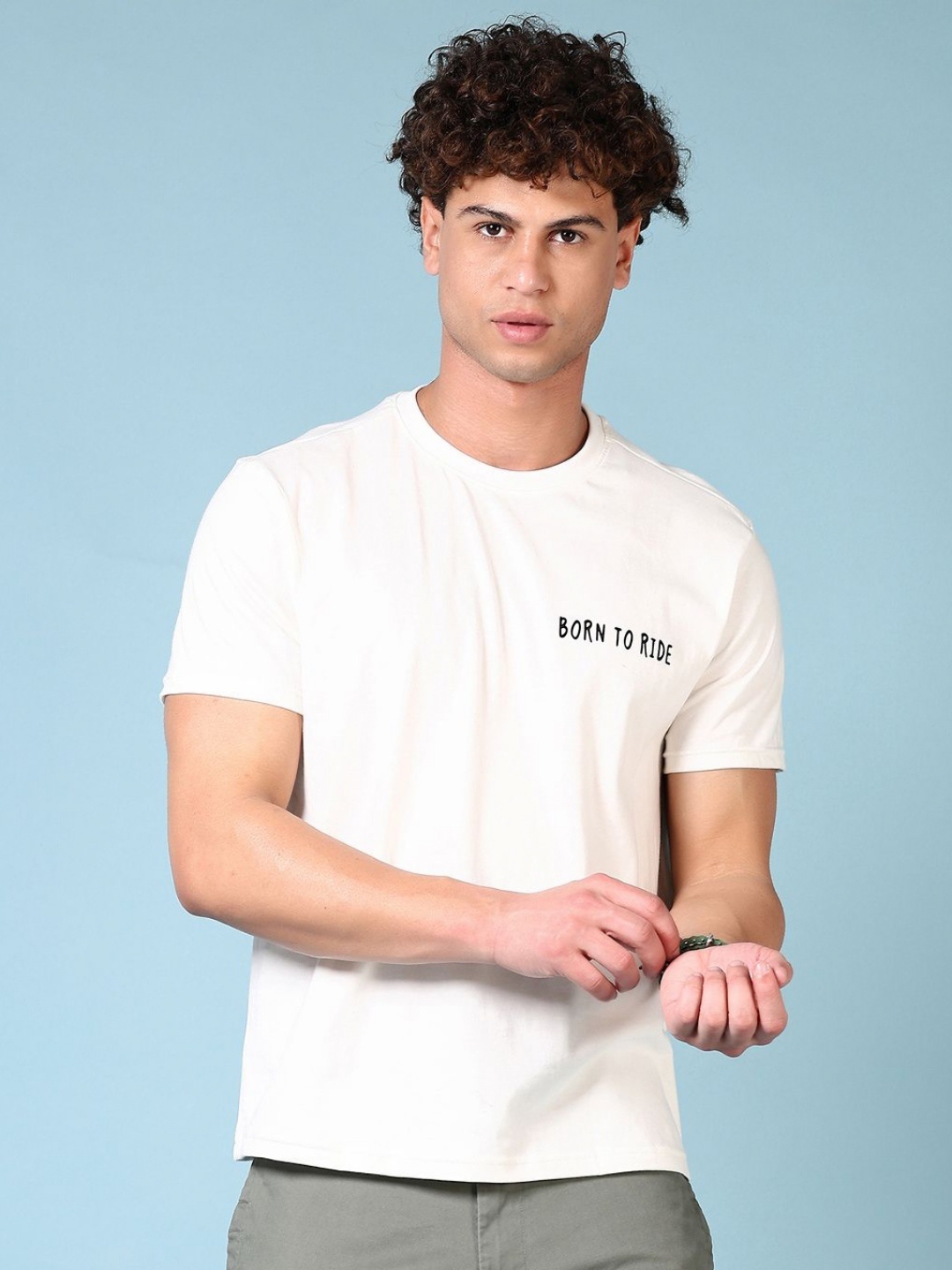 

V-Mart Men Graphic Printed Round Neck Cotton T-shirt, Off white