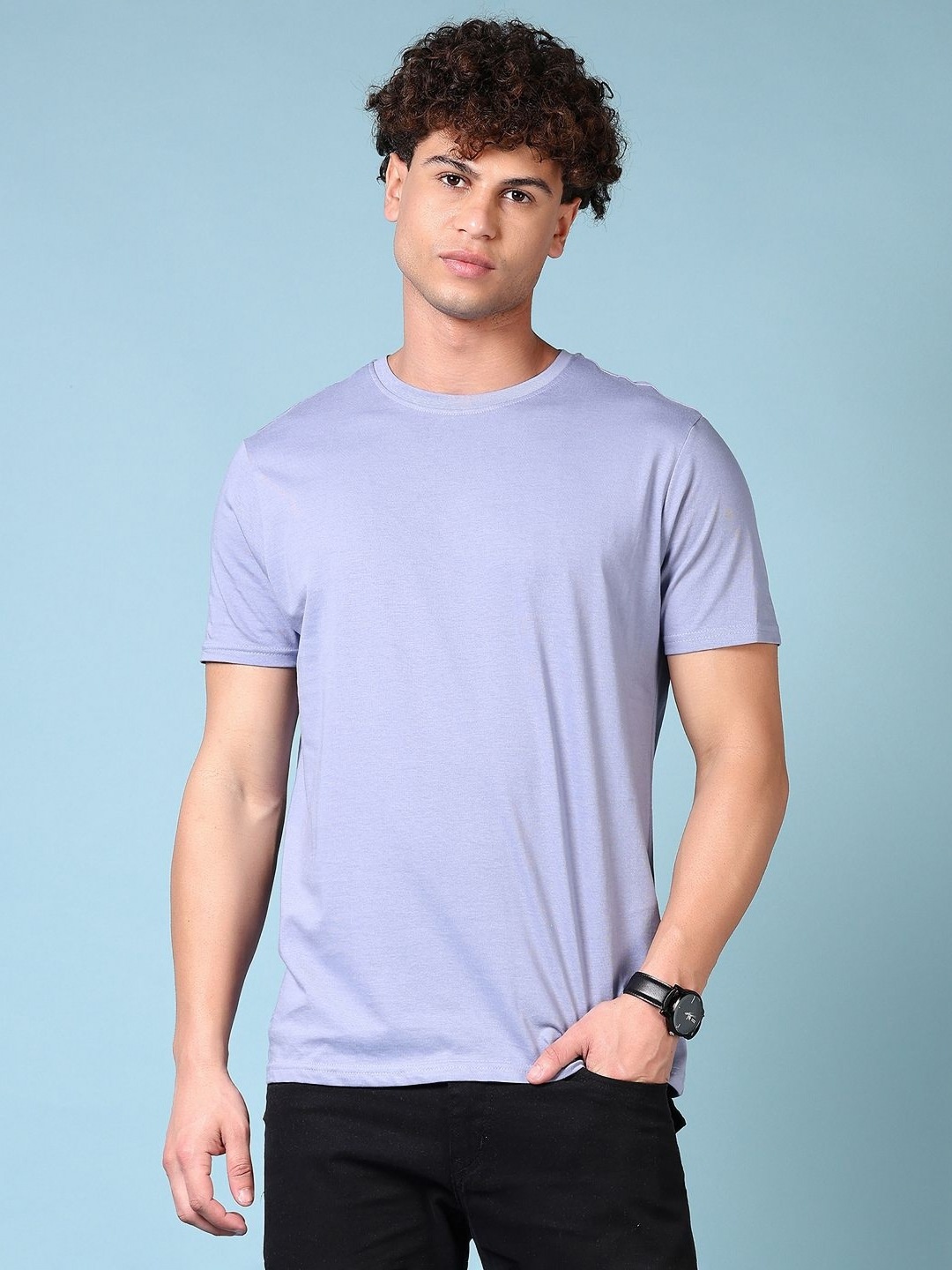 

V-Mart Men Solid Round Neck Cotton T-shirt, Blue