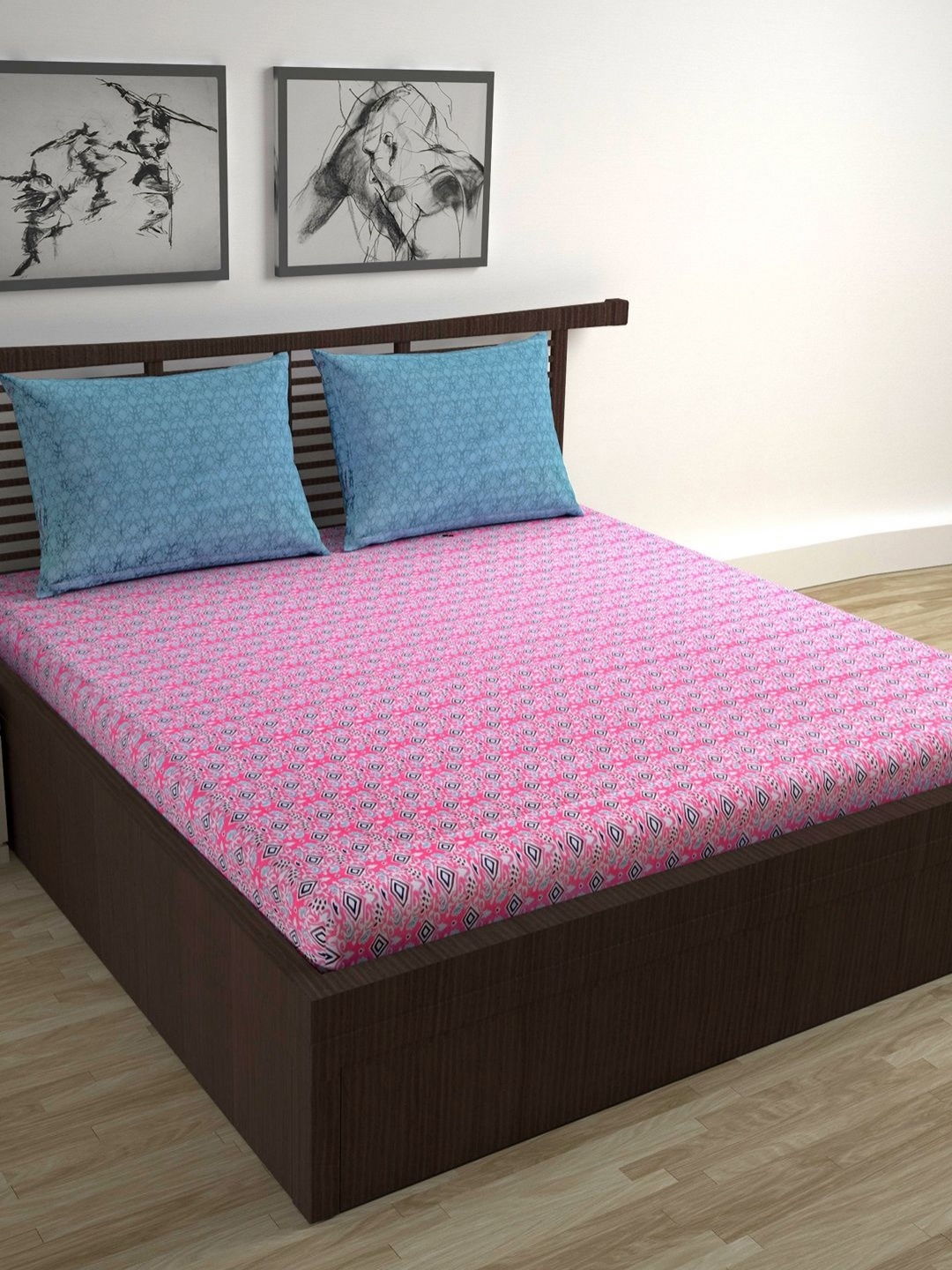 

Divine Casa Trident Pink Printed Pure Cotton 144 TC Single Bedsheet Set 2.54 m x 2.22 m