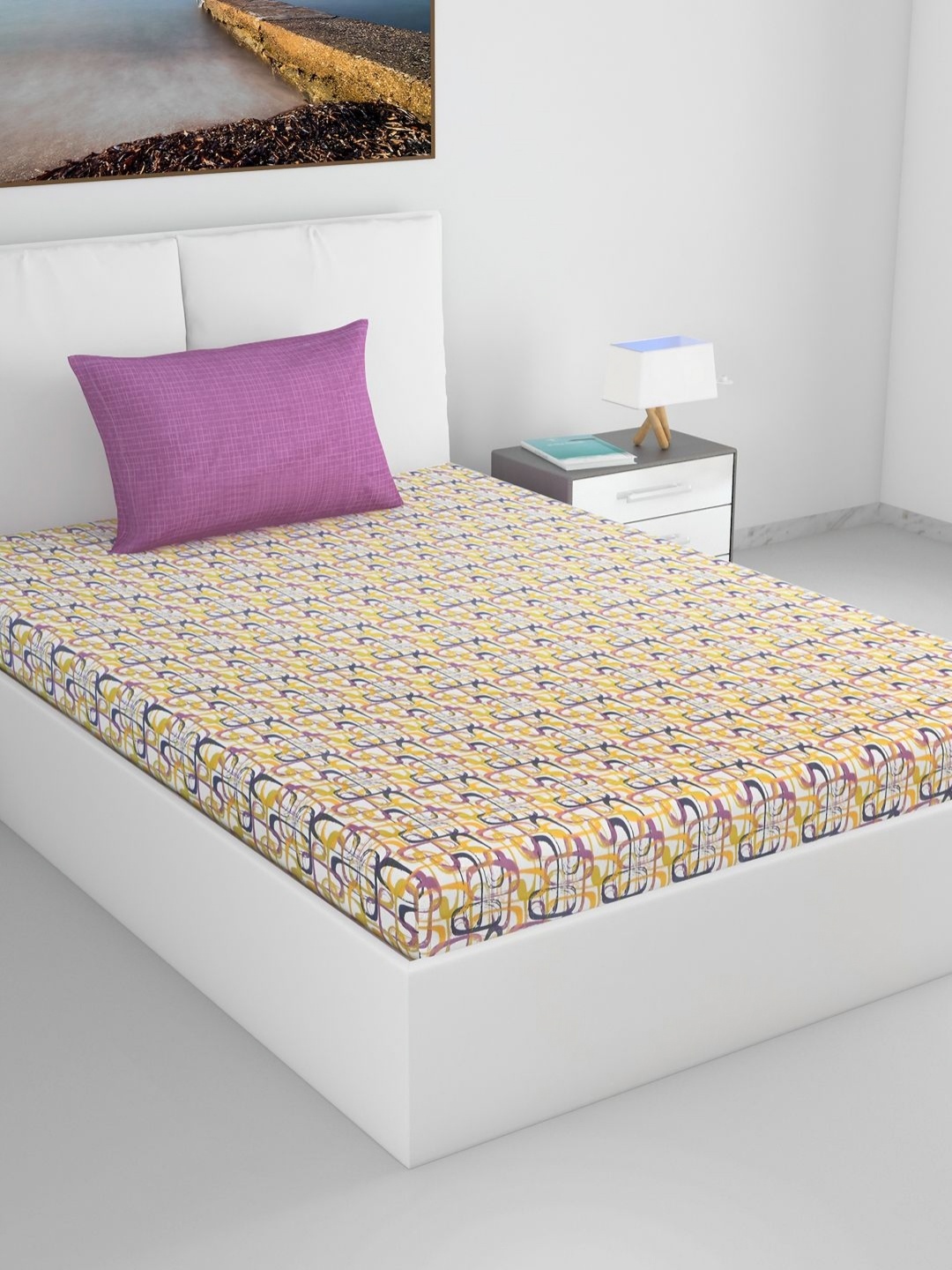 

Divine Casa Trident Yellow & White Pure Cotton 144 TC Single Bedsheet Set 2.23 m x 1.45 m