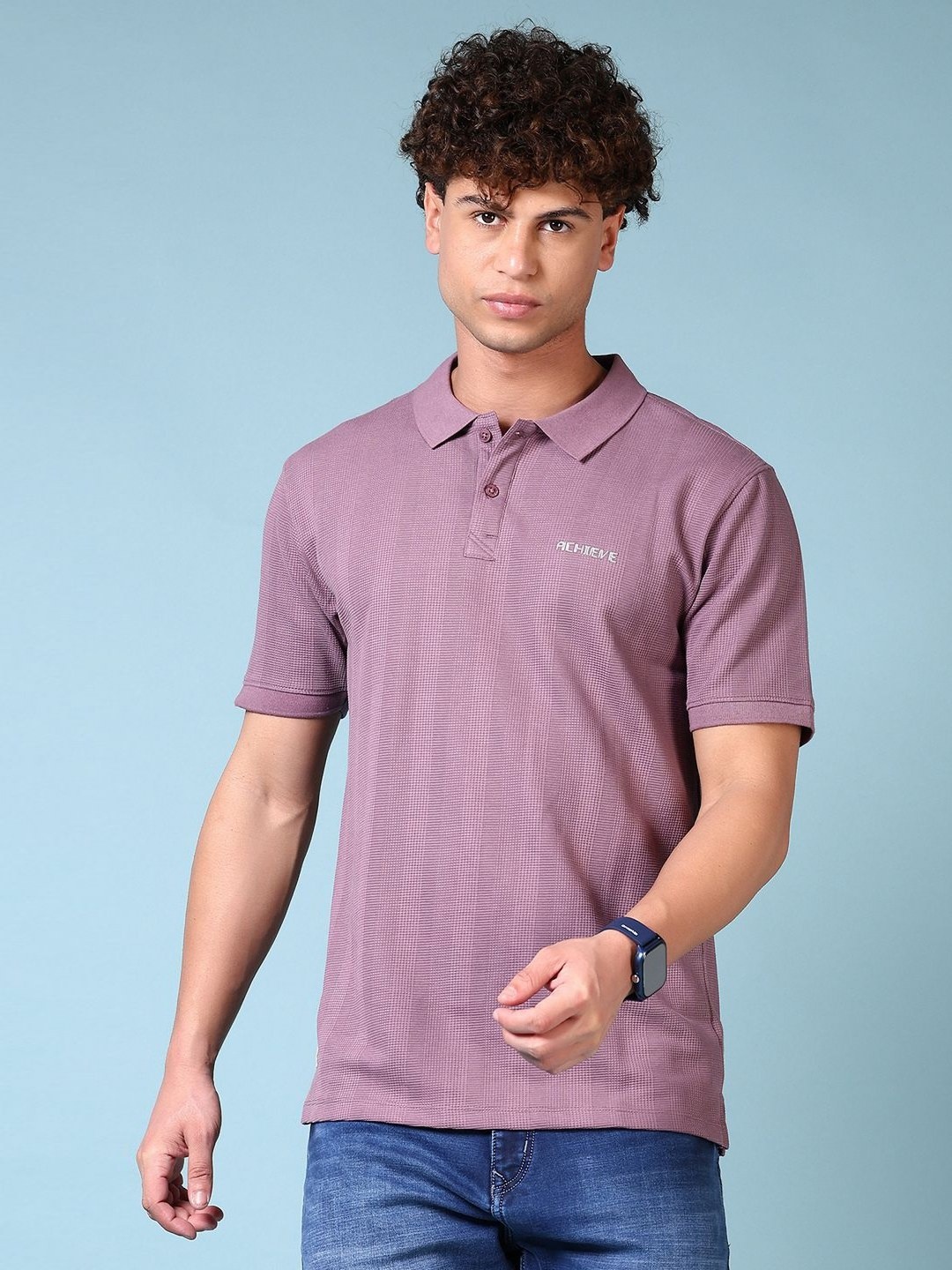 

V-Mart Men Self Design Polo Collar Cotton T-shirt, Mauve