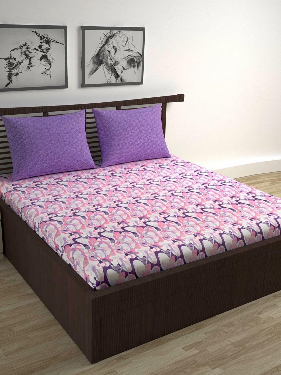 

Divine Casa Trident Purple And Pink Pure Cotton 144 TC King Bedsheet Set 2.54 m x 2.22 m