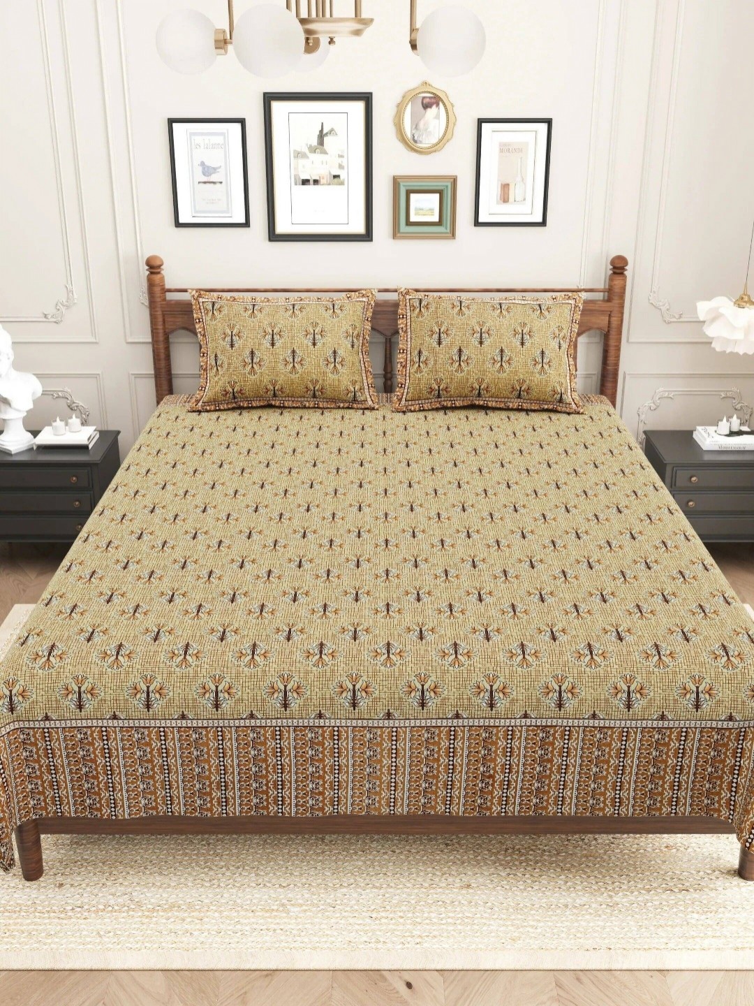 

LIVING ROOTS Sanganeri Green Floral 250 TC Pure Cotton King Bedsheet 2.43 m x 2.64 m