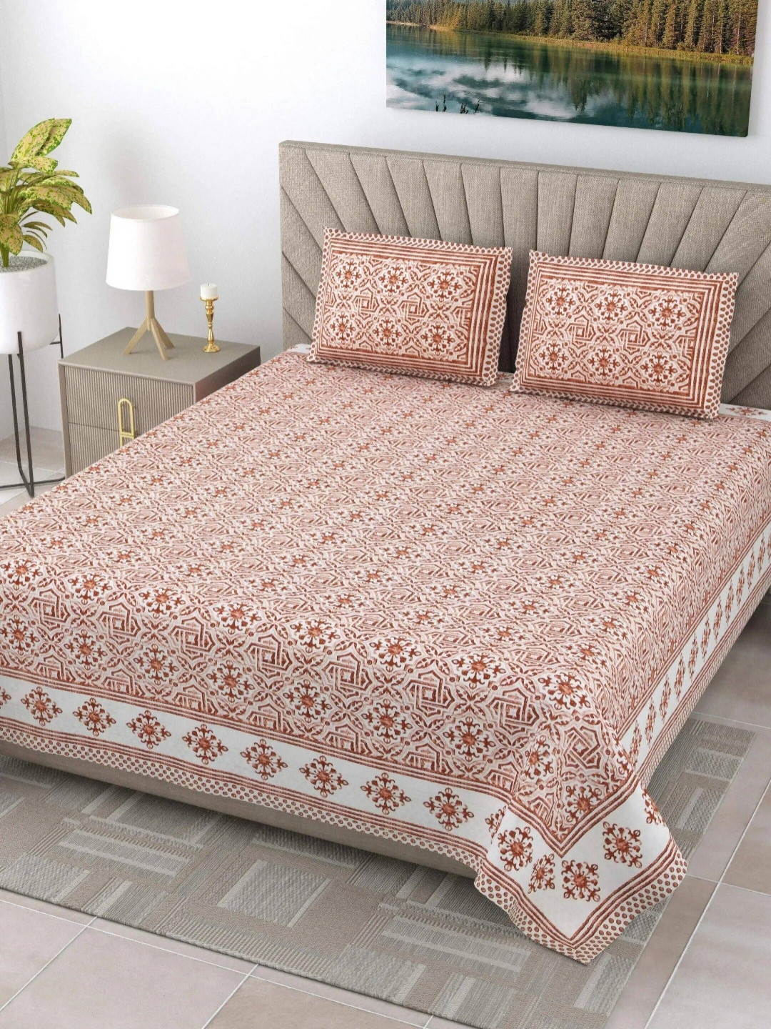 

LIVING ROOTS Elegance Peach Floral Pure Cotton 250 TC King Bedsheet set 2.18 m x 2.64 m