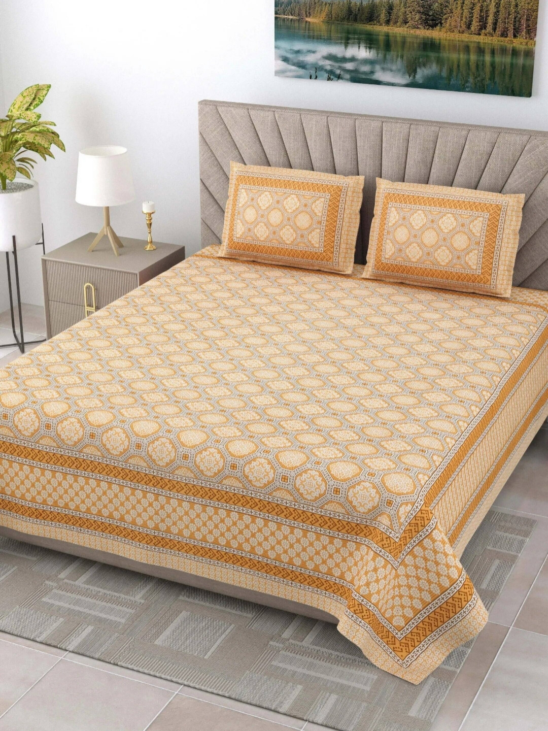 

LIVING ROOTS elegance Yellow Printed Pure Cotton 250 TC King Bedsheet Set 2.18 m X 2.64 m