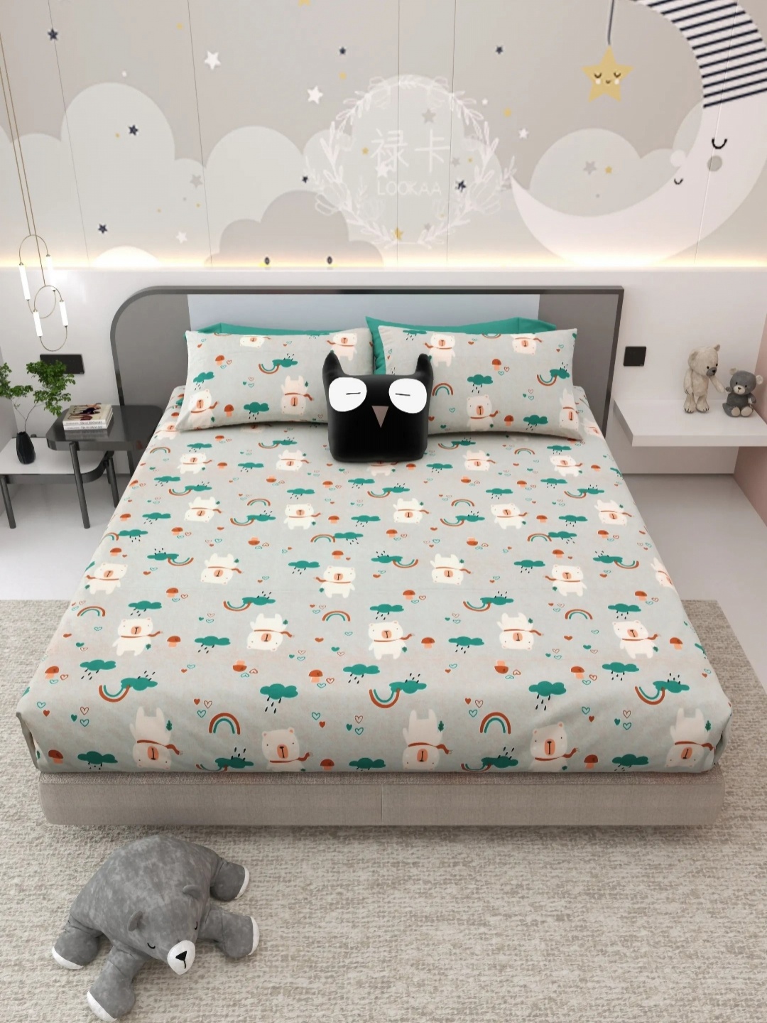 

LIVING ROOTS kinder joy Grey Pure Cotton 250 TC Single Bedsheet Set 2.43 m X 2.64 m