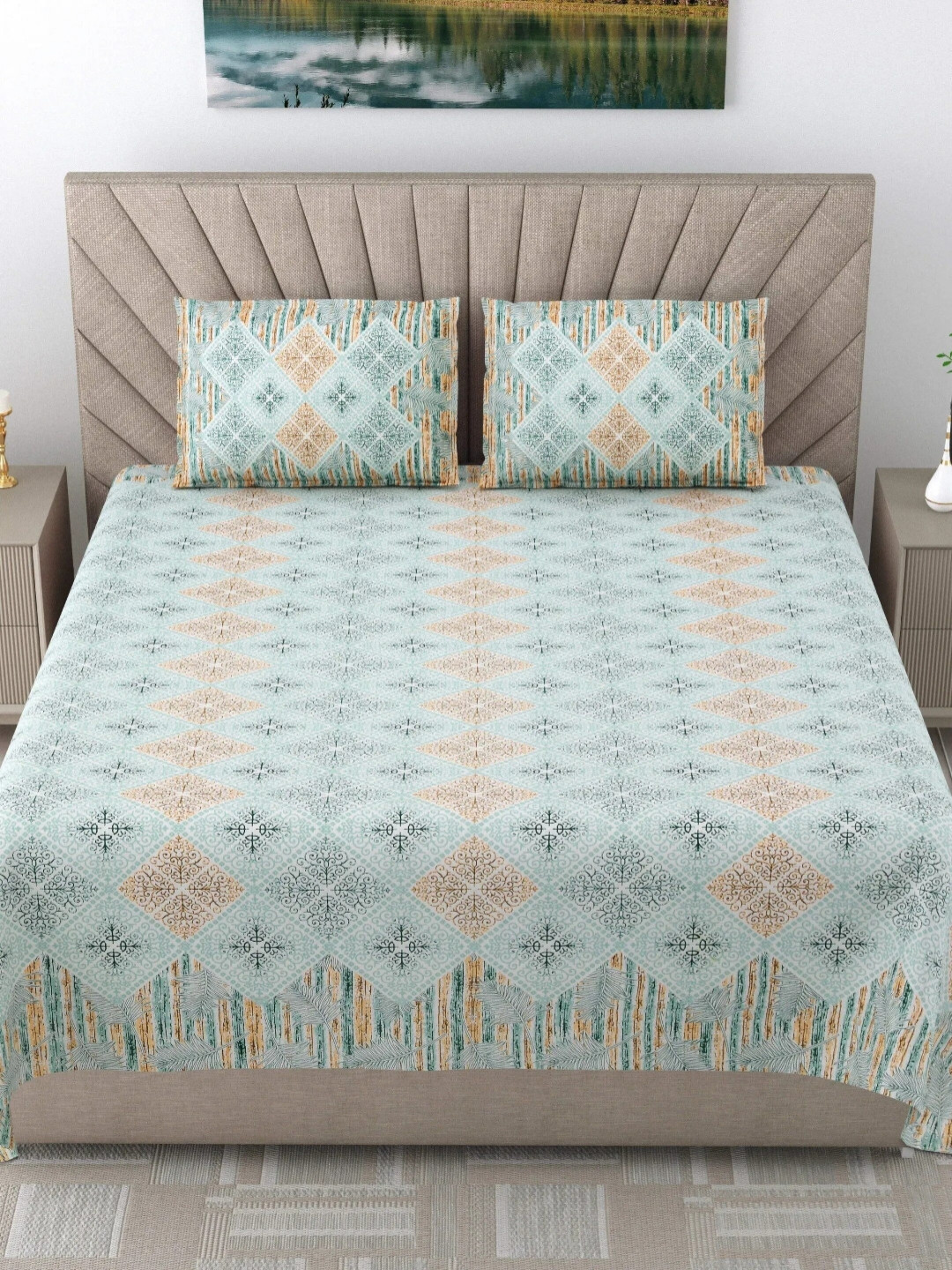 

LIVING ROOTS Elegance Green Floral Pure Cotton 250 TC King Bedsheet Set 2.81 m X 2.61 m