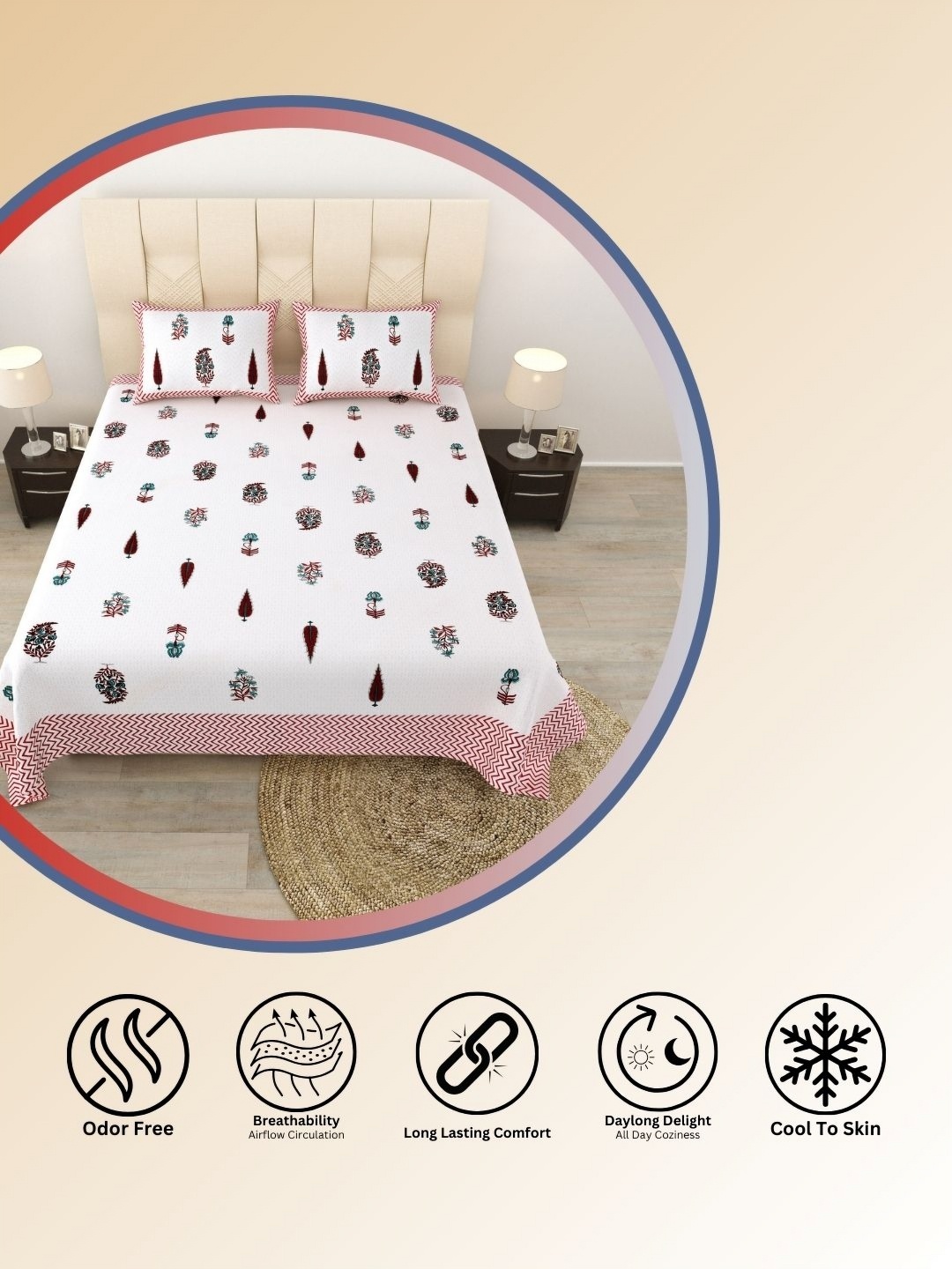 

LIVING ROOTS kalakriti White Printed Pure Cotton 250 TC King Bedsheet Set 2.28 m X 2.64 m