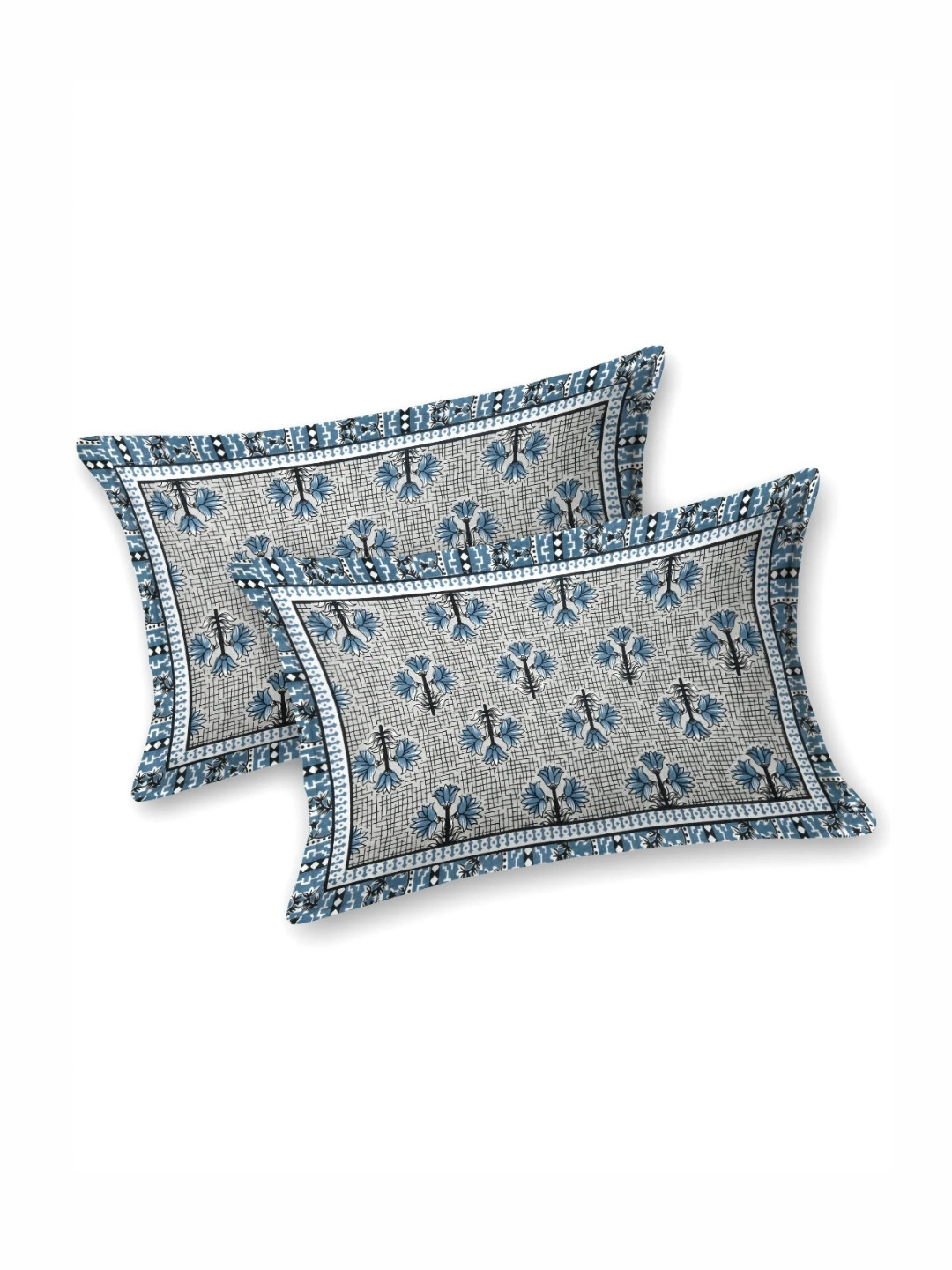 

LIVING ROOTS Sanganeri Grey Floral Pure Cotton 250 TC King Bedsheet Set 2.43 m x 2.64 m