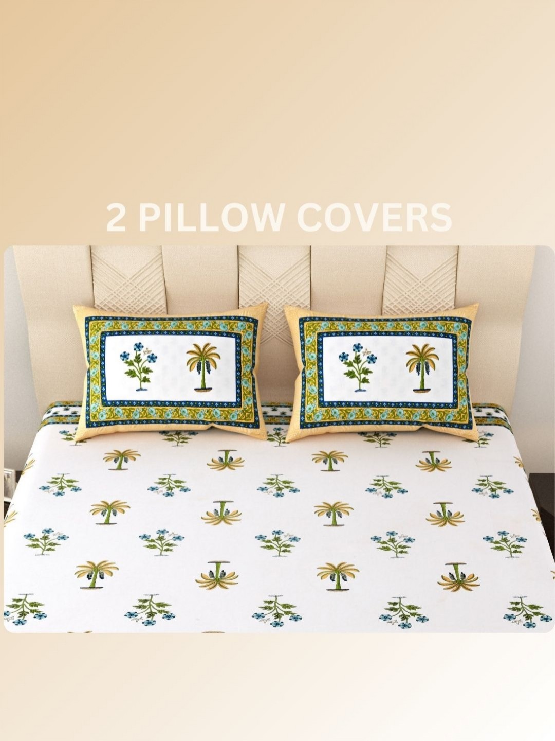 

LIVING ROOTS Kalakriti Yellow Floral Pure Cotton 250 TC King Bedsheet Set 2.28 m x 2.64 m