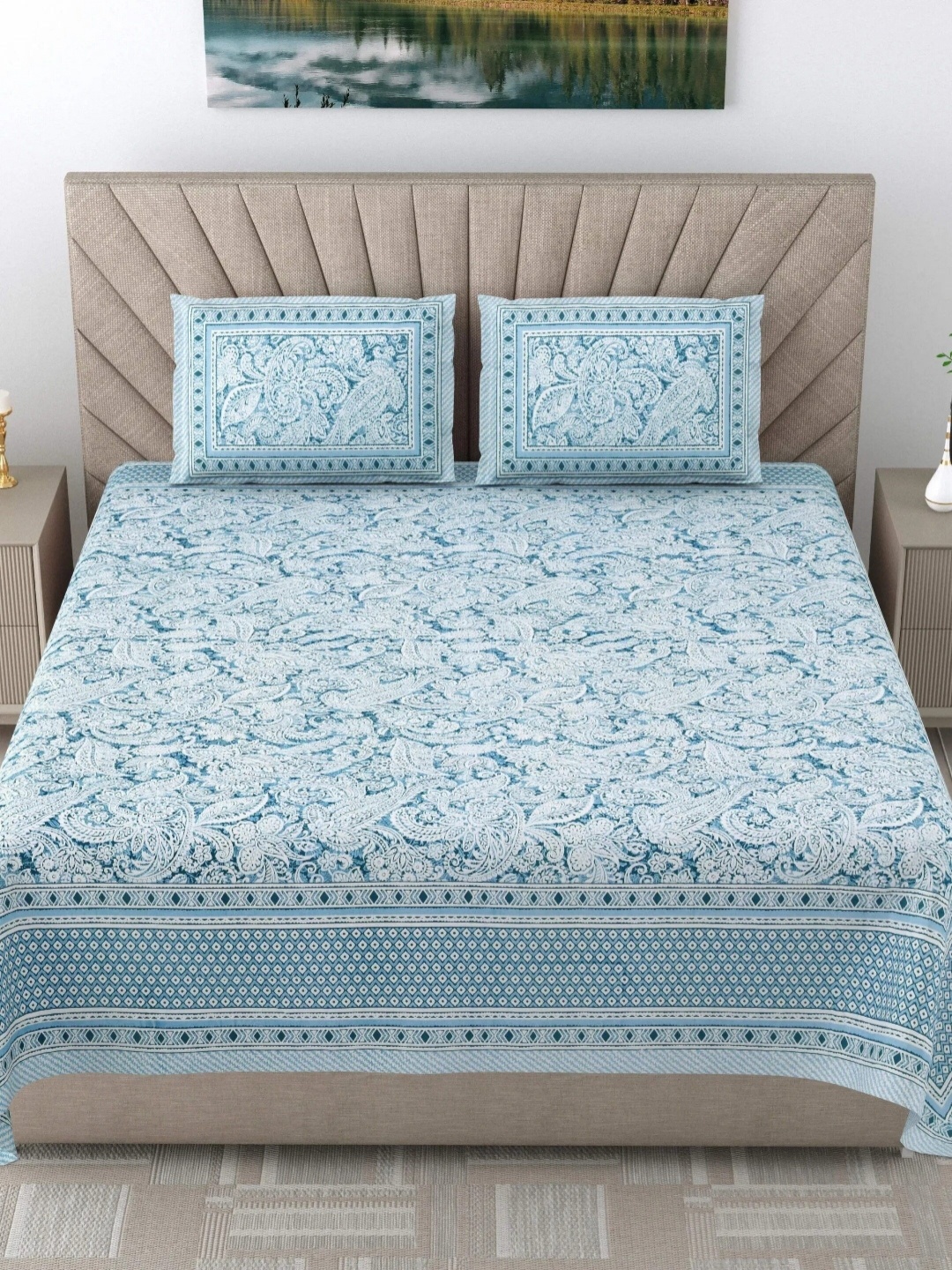 

LIVING ROOTS Elegance Blue & White Floral 250 TC Pure Cotton King Bedsheet2.18m x2.64m