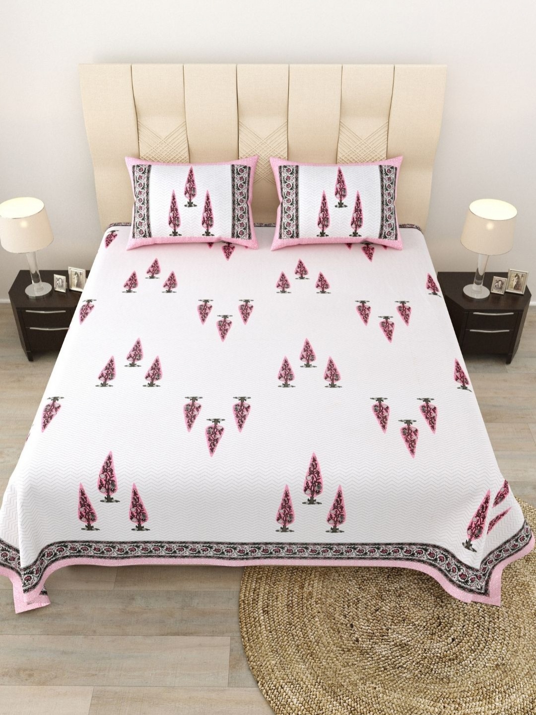 

LIVING ROOTS Kalakriti Pink Floral Pure Cotton 250 TC King Bedsheet Set 2.81 m X 2.61 m