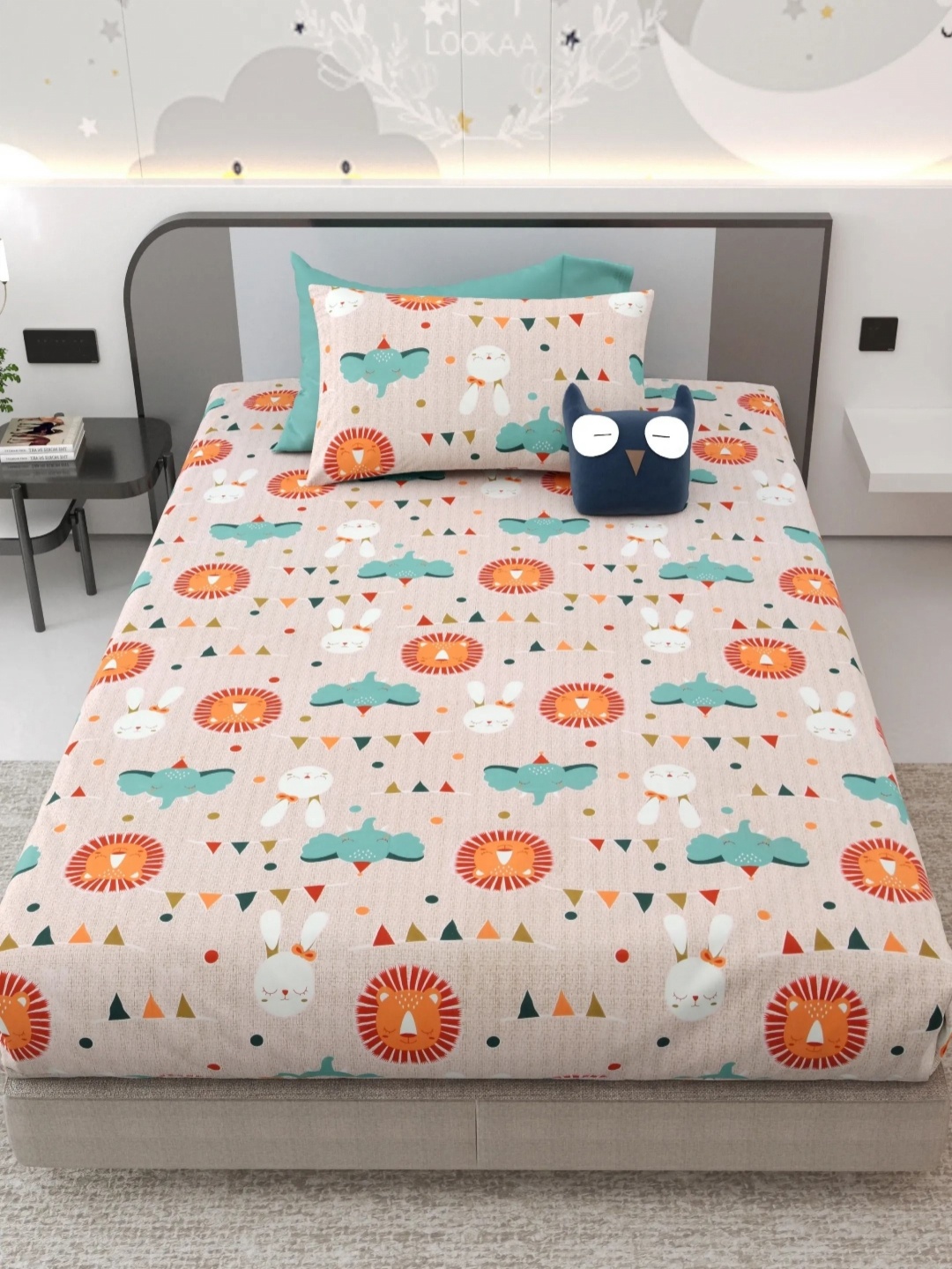 

LIVING ROOTS Kinder Joy Peach Pure Cotton 220 TC Single Bedsheet Set 2.81 m X 2.61 m