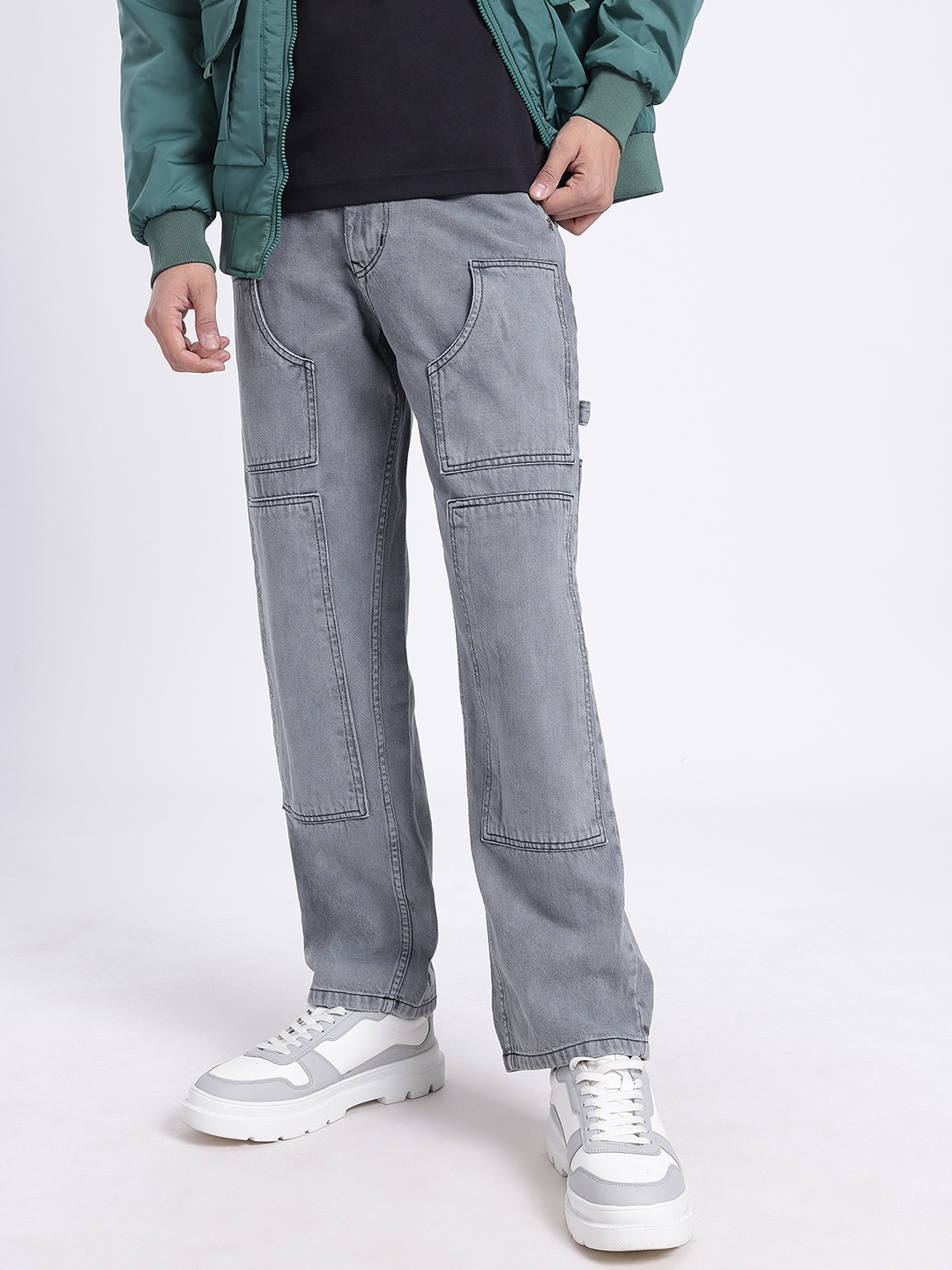 

glitchez Men Denim Attitude Mid-Rise Pure Cotton Straight Fit Jeans, Grey