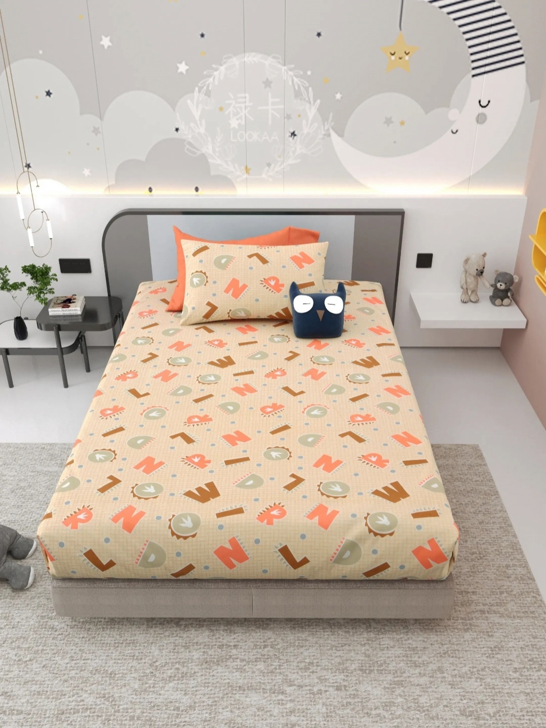 LIVING ROOTS Kinder Joy Cream 220 TC Pure Cotton Single Bedsheet 1.42 meters x2.18 meters
