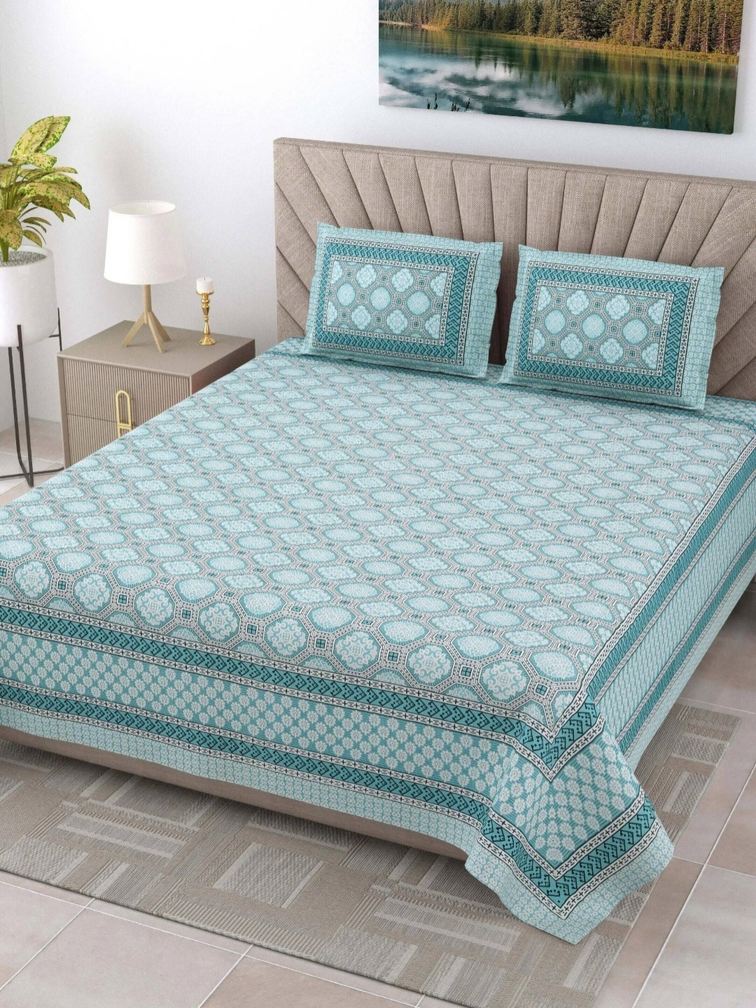 

LIVING ROOTS elegance Blue Printed Pure Cotton 250 TC King Bedsheet Set 2.18 m X 2.64 m