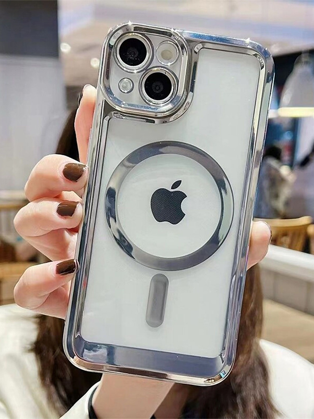 

Luxury Kase Solid iPhone 14 Plus Magnetic Soft Cover Back Case, Silver