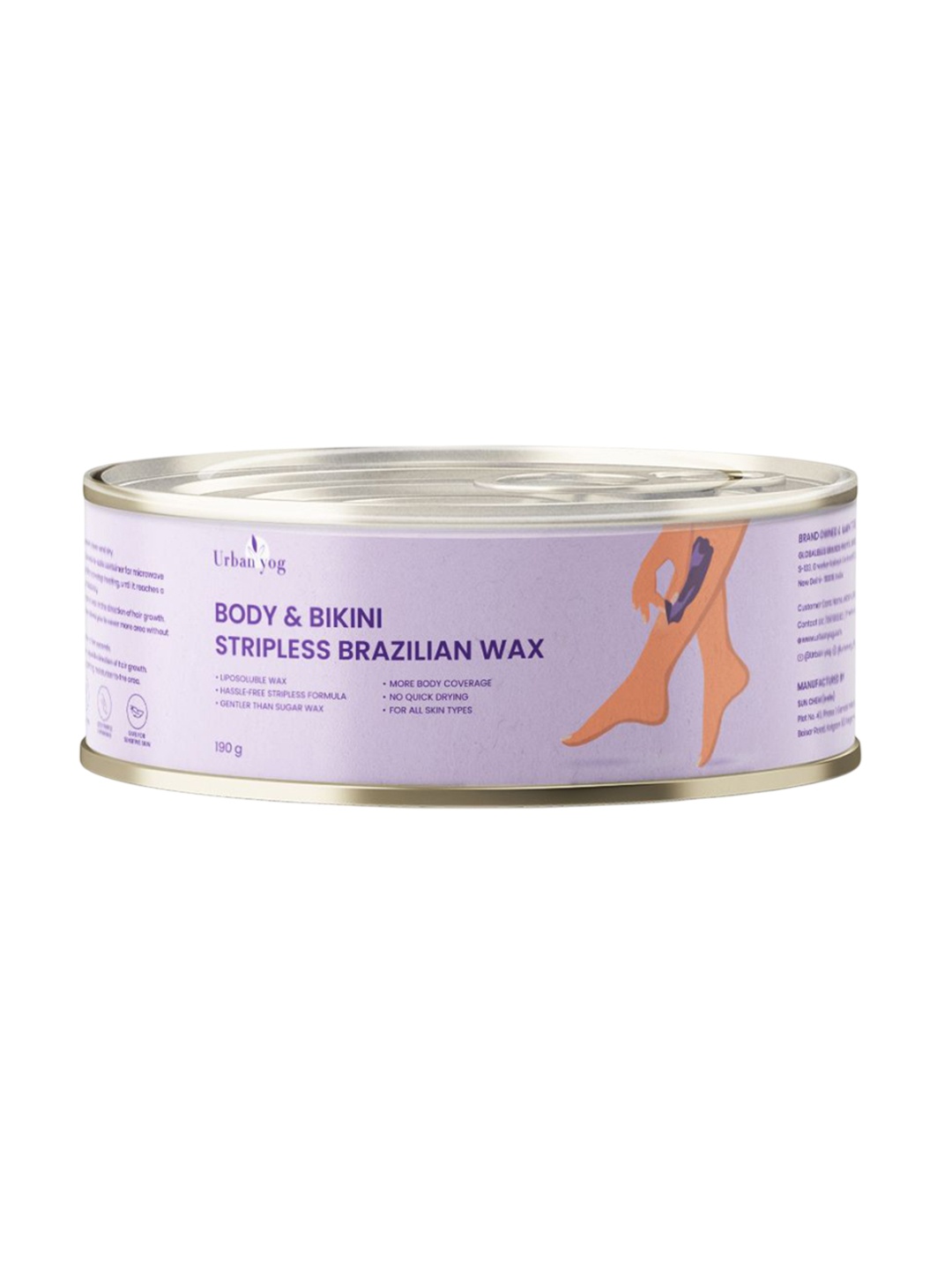 

URBANYOG Stripless Brazilian Liposoluble Body & Bikini Wax - 190g, Purple